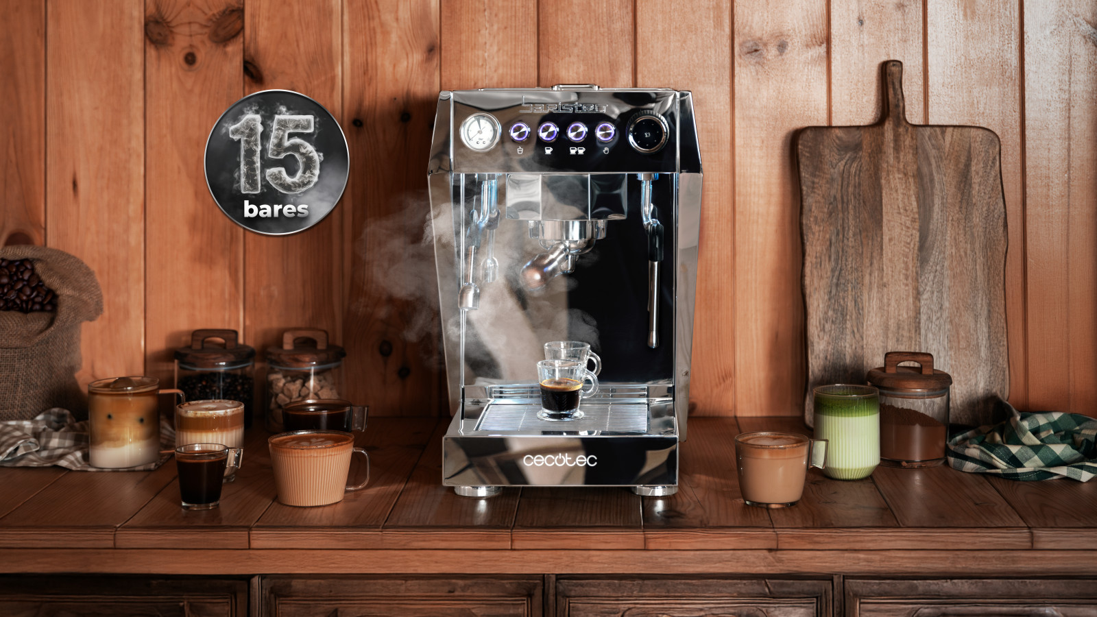 Consistencia y rapidez en la preparación de tu café: Caldera doble: 1 caldera de acero inoxidable de 550 ml para el café y 1 caldera de 1L en aluminio para salida de vapor y agua caliente.