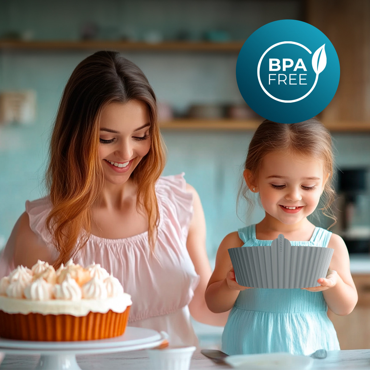 El material de silicona de alta calidad y libre de BPA asegura la seguridad del uso en freidoras de aire caliente, hornos, microondas, congeladores y lavavajillas.