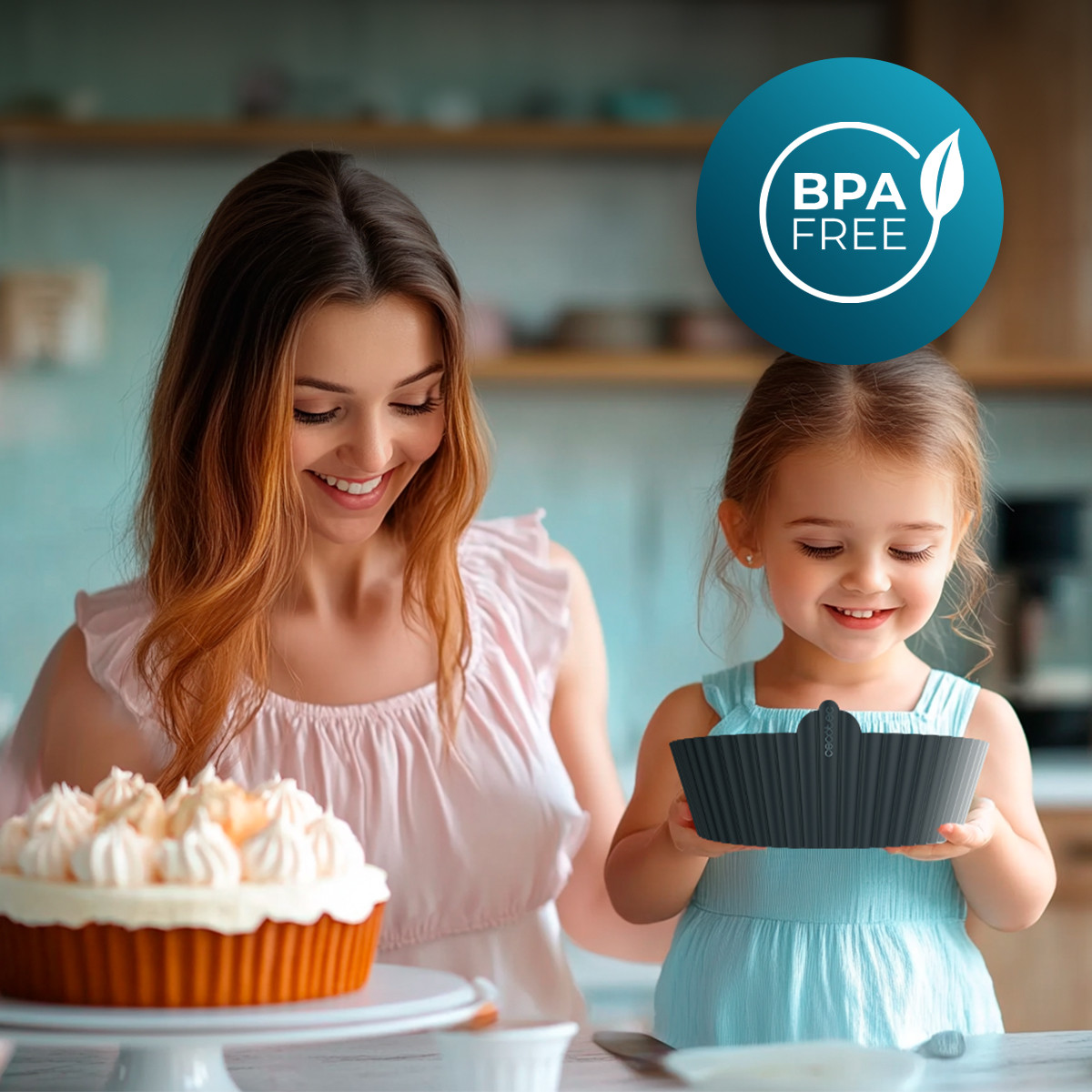 El material de silicona de alta calidad y libre de BPA asegura la seguridad del uso en freidoras de aire caliente, hornos, microondas, congeladores y lavavajillas.