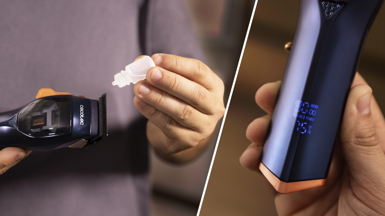 El PrecisionCare Expert Vector viene con un cepillo de limpieza y una botella de aceite lubricante, asegurando que las cuchillas se mantengan en óptimas condiciones.