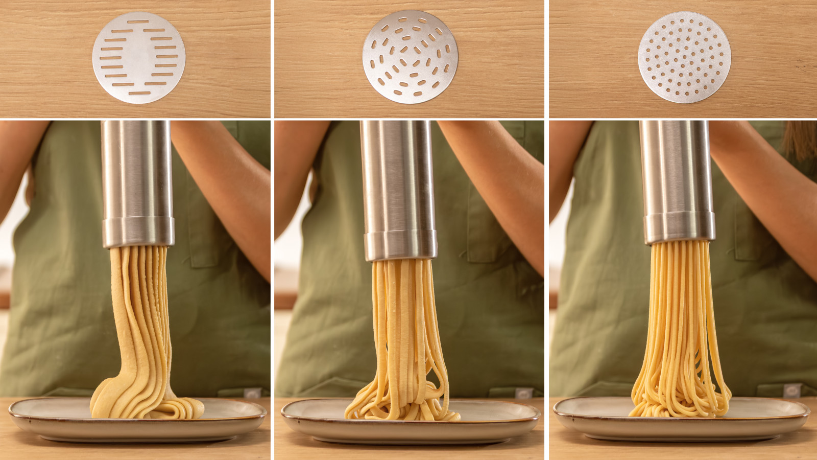 Contiene 3 discos de pasta diferentes: podrás preparar fideos o noodles, spaghettis y tallarines.
