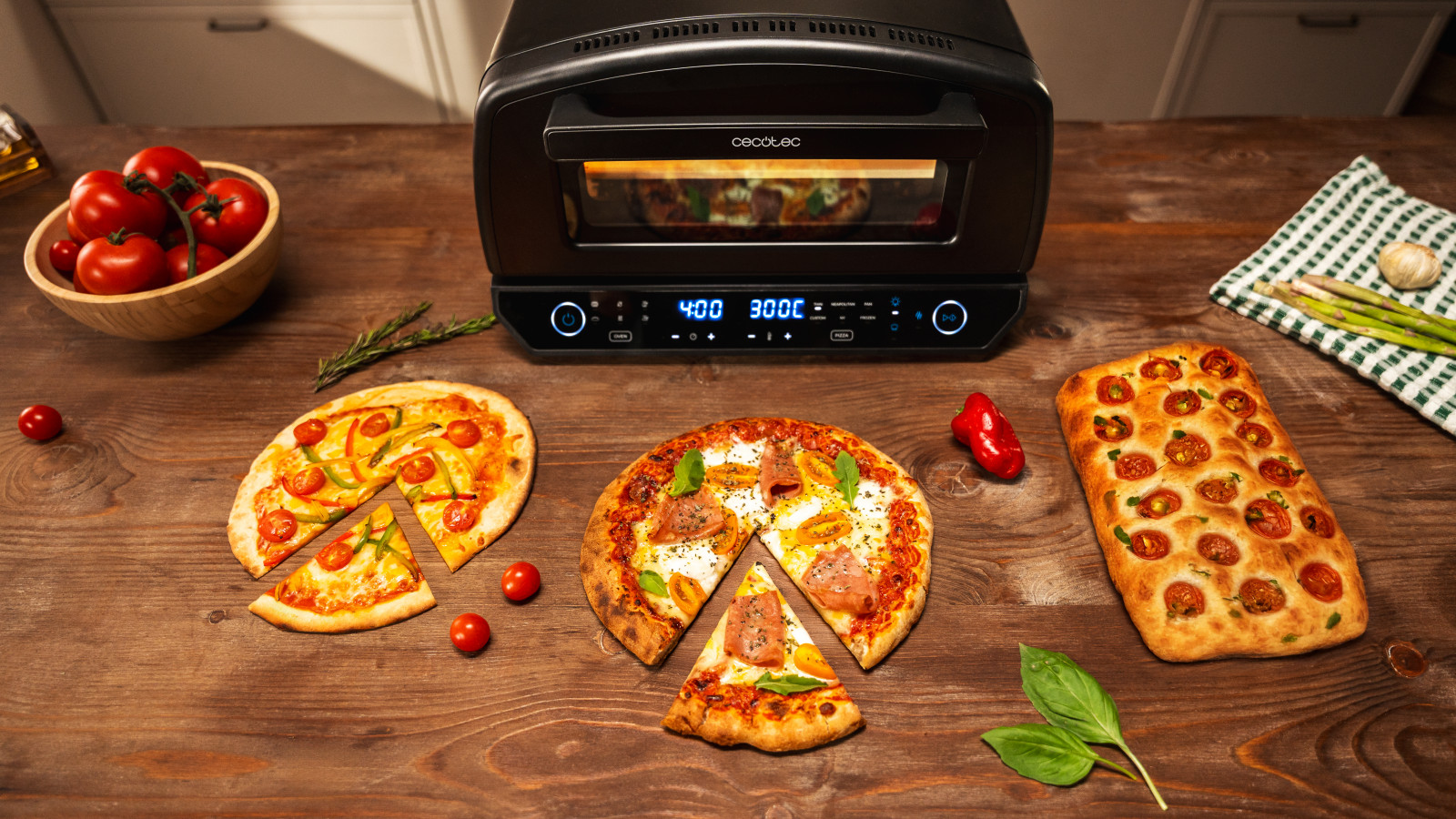 Diseño y accesorios: puerta de acero inoxidable con amplia ventana de vidrio para monitorear la cocción, incluye piedra para pizza de 13 pulgadas, bandeja de metal, pala para pizza y cortador para pizza.