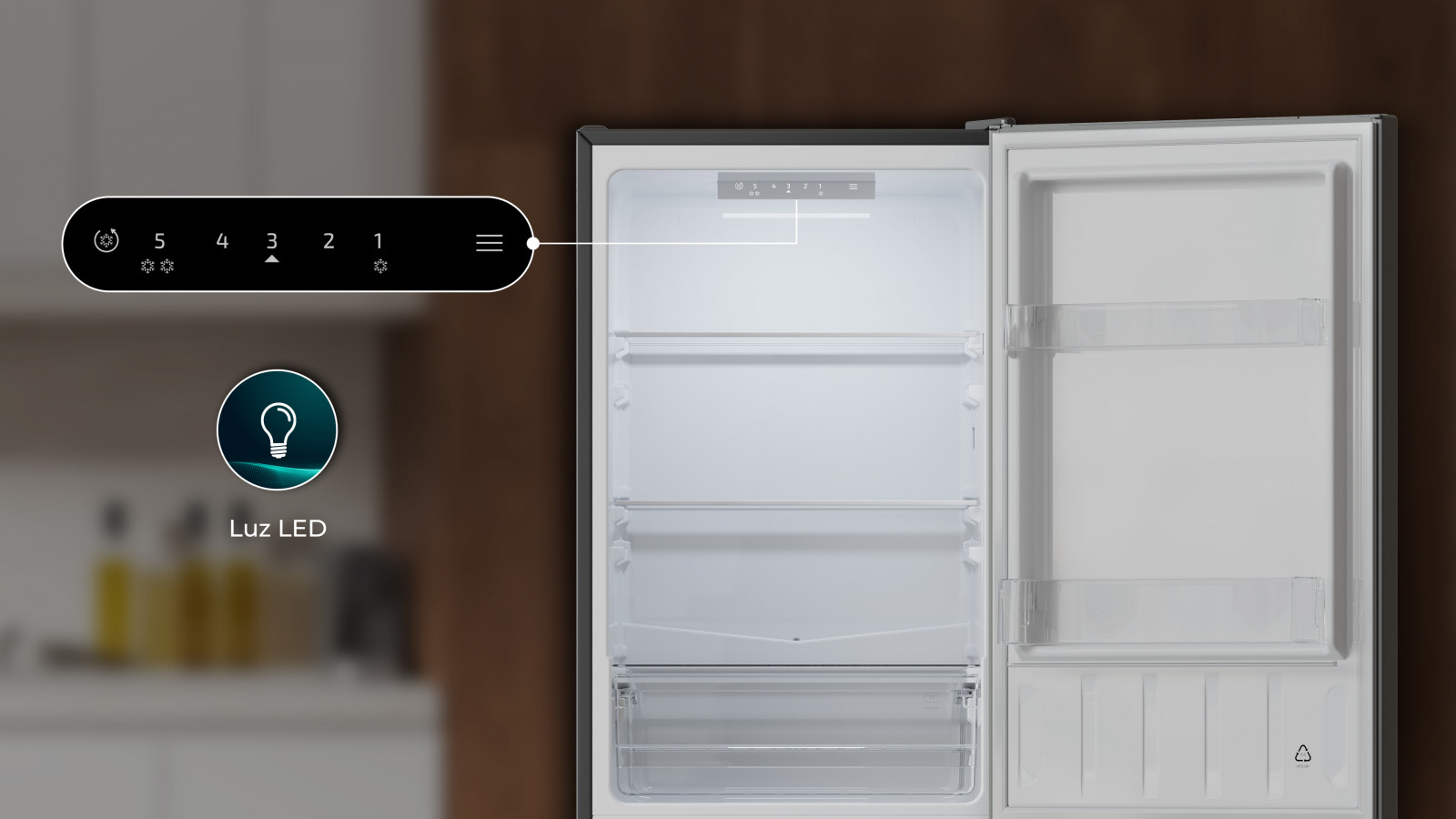 No te preocupes por el sitio en el que pongas el frigo, la puerta reversible se abrirá en la orientación que más se adapte a ti. Led interior.