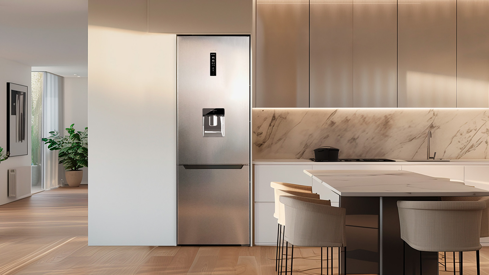 Frigorífico combi inox con 322 L de capacidad.