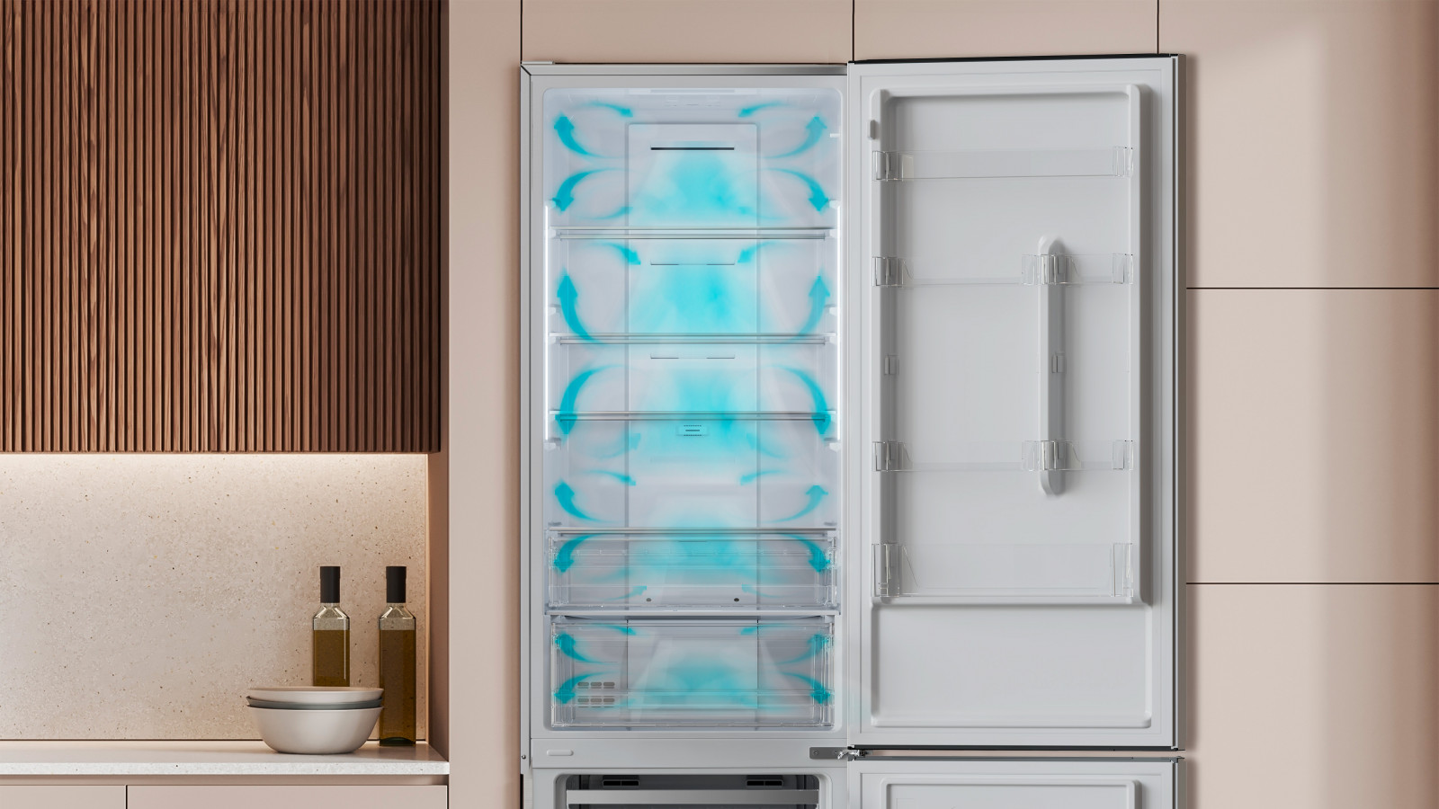 Sistema Fast Cooling permite una mayor rapidez en la refrigeración de los alimentos. Fast Freezing. Congelado de manera ultrarrápida. Multi Airflow: distribuye el aire de manera uniforme para mantener la temperatura óptima en todo el compartimento, ayuda a conservar los alimentos frescos durante más tiempo.