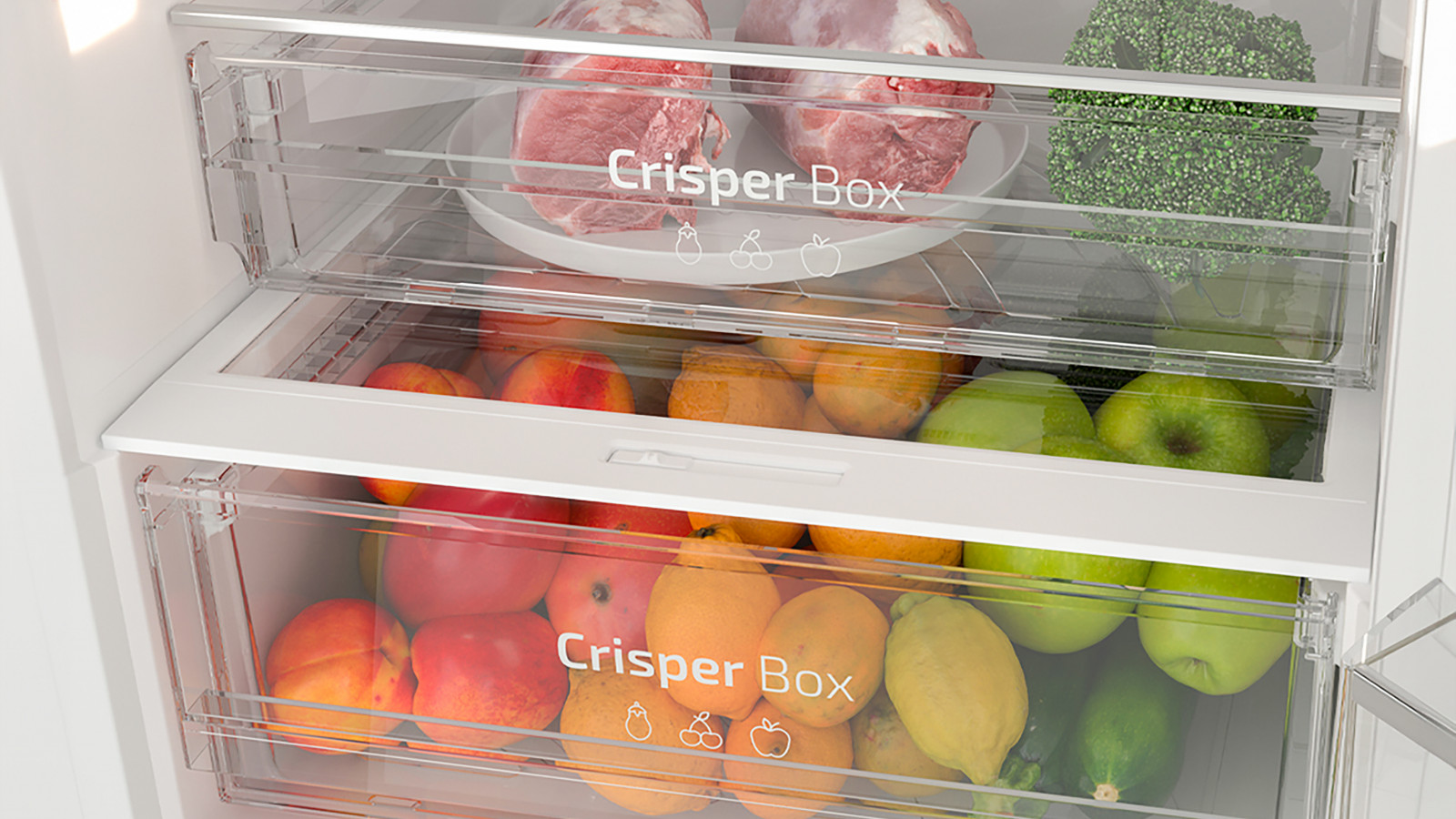 Humidity Box: cajón con humedad regulable para la óptima conservación de frutas y verduras. Door Display: controla la temperatura de tu frigorífico sin necesidad de abrirlo.