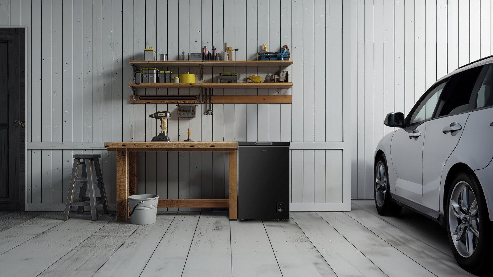 Congelador horizontal negro con 99 L de capacidad. Clase E: clasificación energética óptima para un frigorífico.
