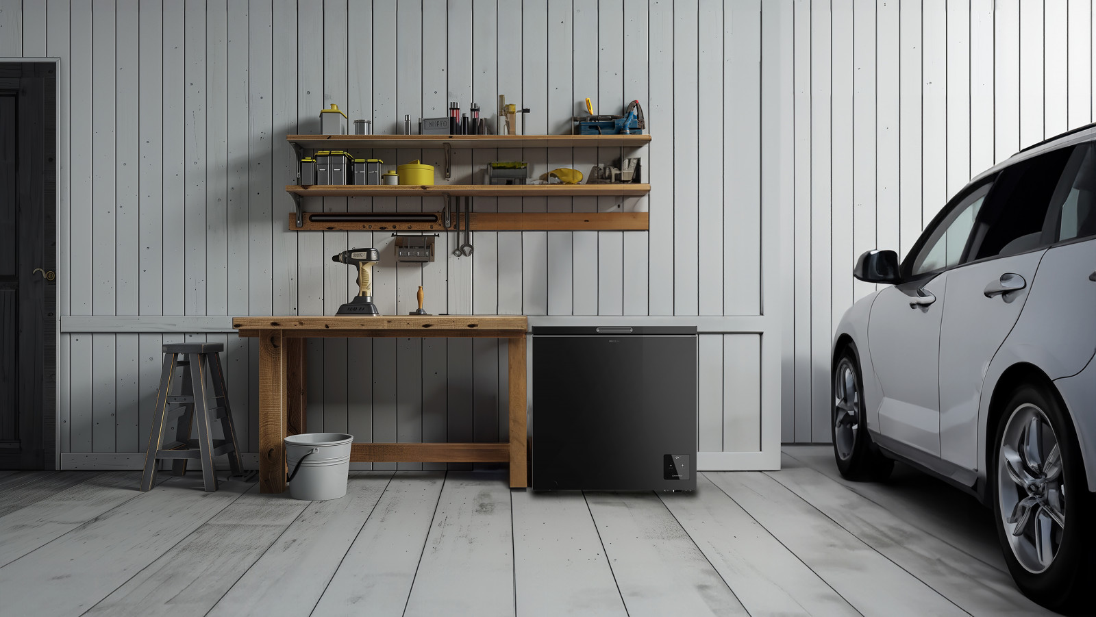 Congelador horizontal negro con 199 L de capacidad. Clase E: clasificación energética óptima para un frigorífico.
