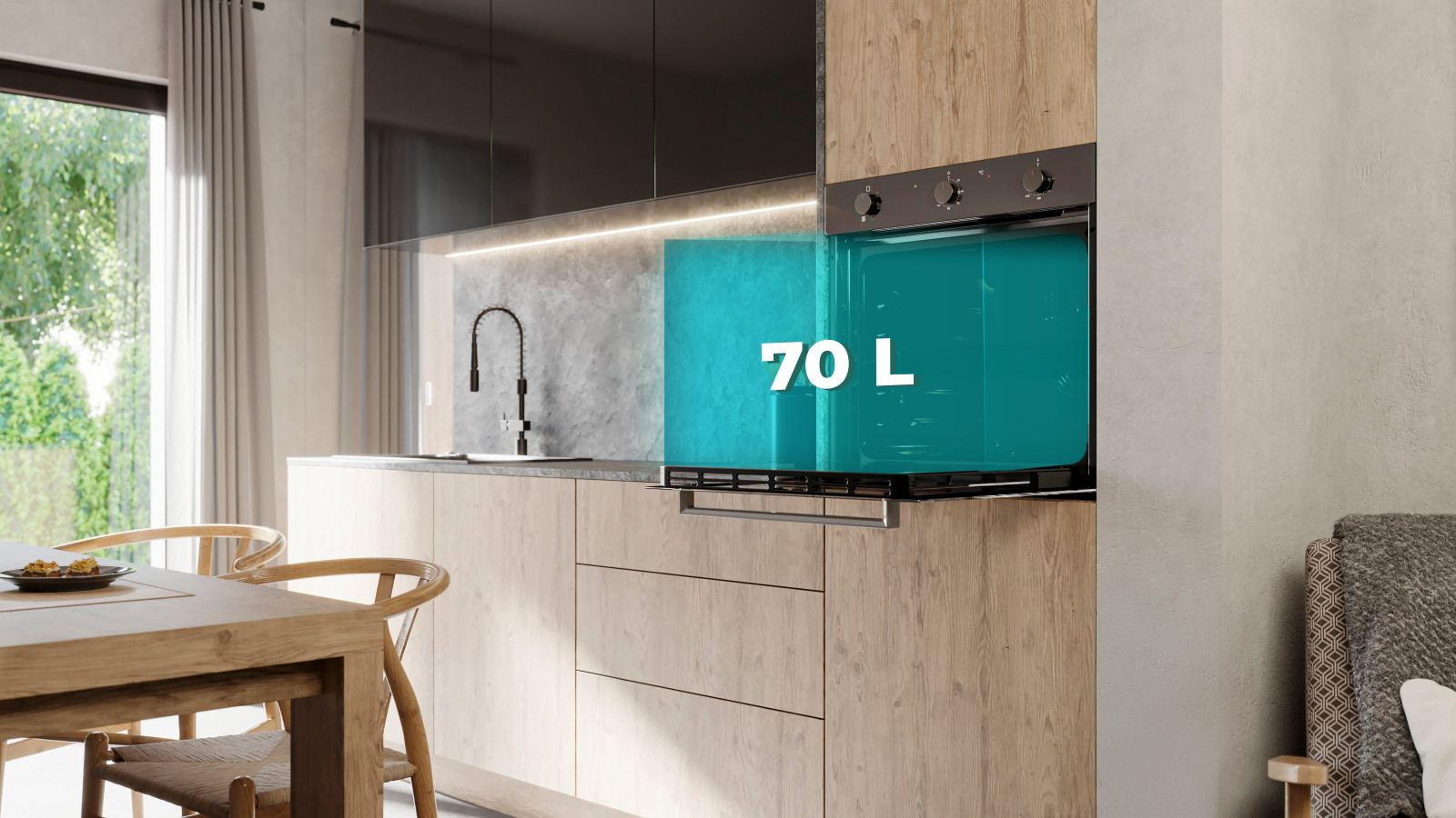 Gran capacidad: cocina para toda la familia con su gran capacidad de 70 litros y 5 posiciones de bandejas. 6 funciones: Defrost, Convencional, Calor Inferior, Convección, Convección + Grill, Modo Eco.