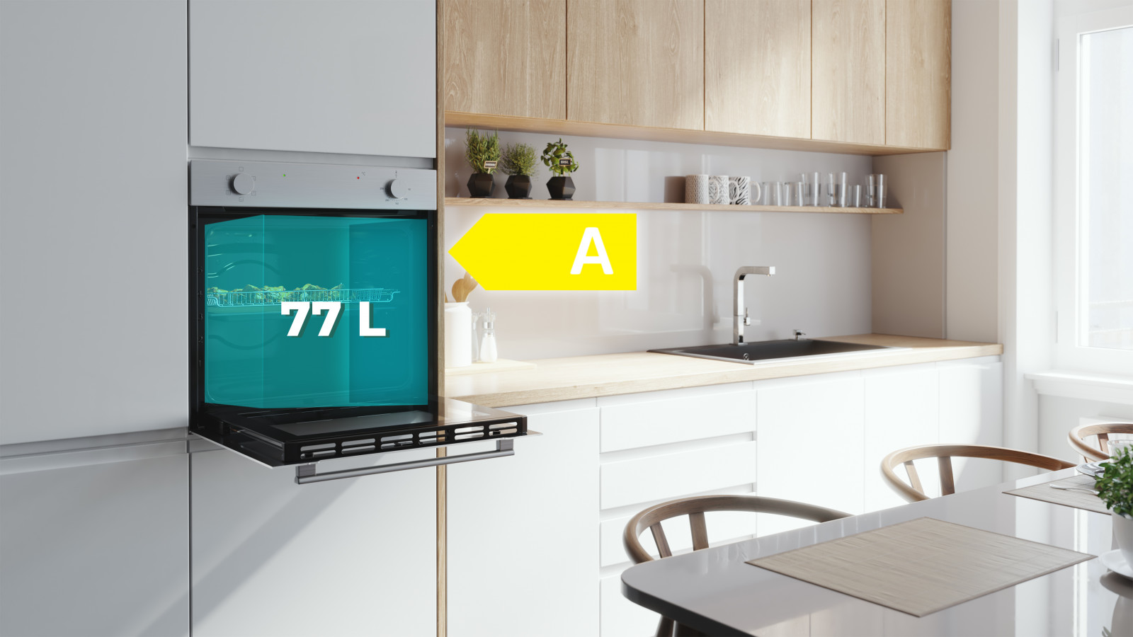 Gran capacidad: cocina para toda la familia con su gran capacidad de 77 litros y 5 posiciones de bandejas.