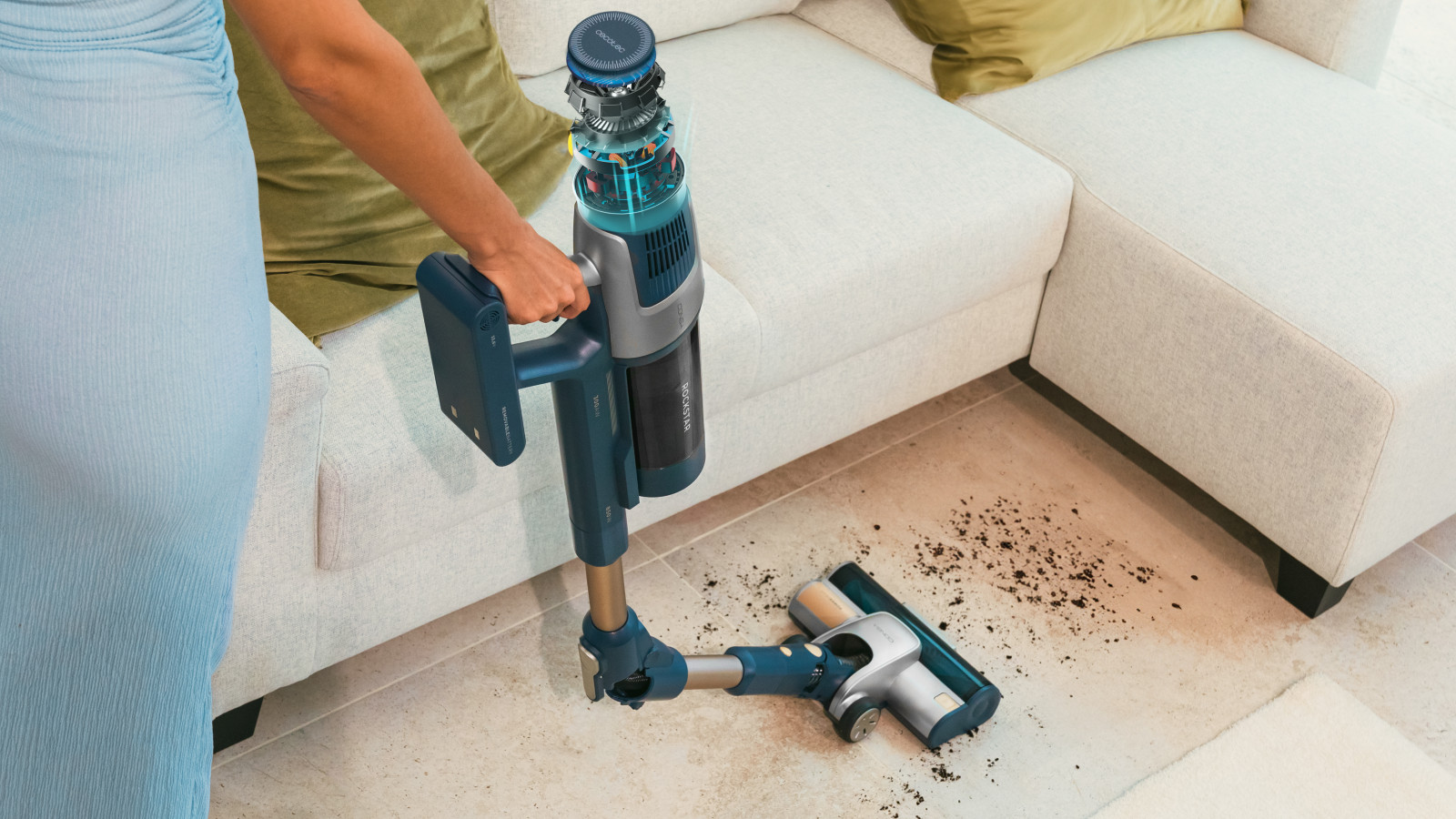 Aspirador vertical con base de autovaciado. 310 AW y 850 W. Tubo flexible. Inteligencia Artificial y contador de partículas. APP. Cepillo de animales y accesorio WaterTank de fregado.