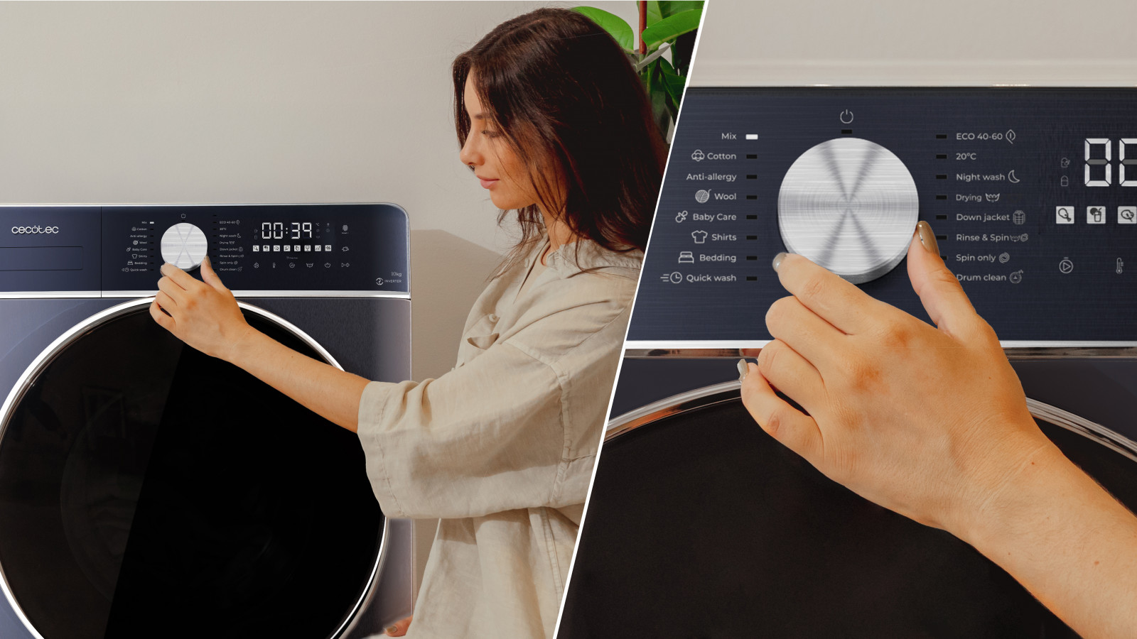 Fuzzy logic: detecta la carga del tambor y optimiza el nivel de agua y tiempo de funcionamiento.