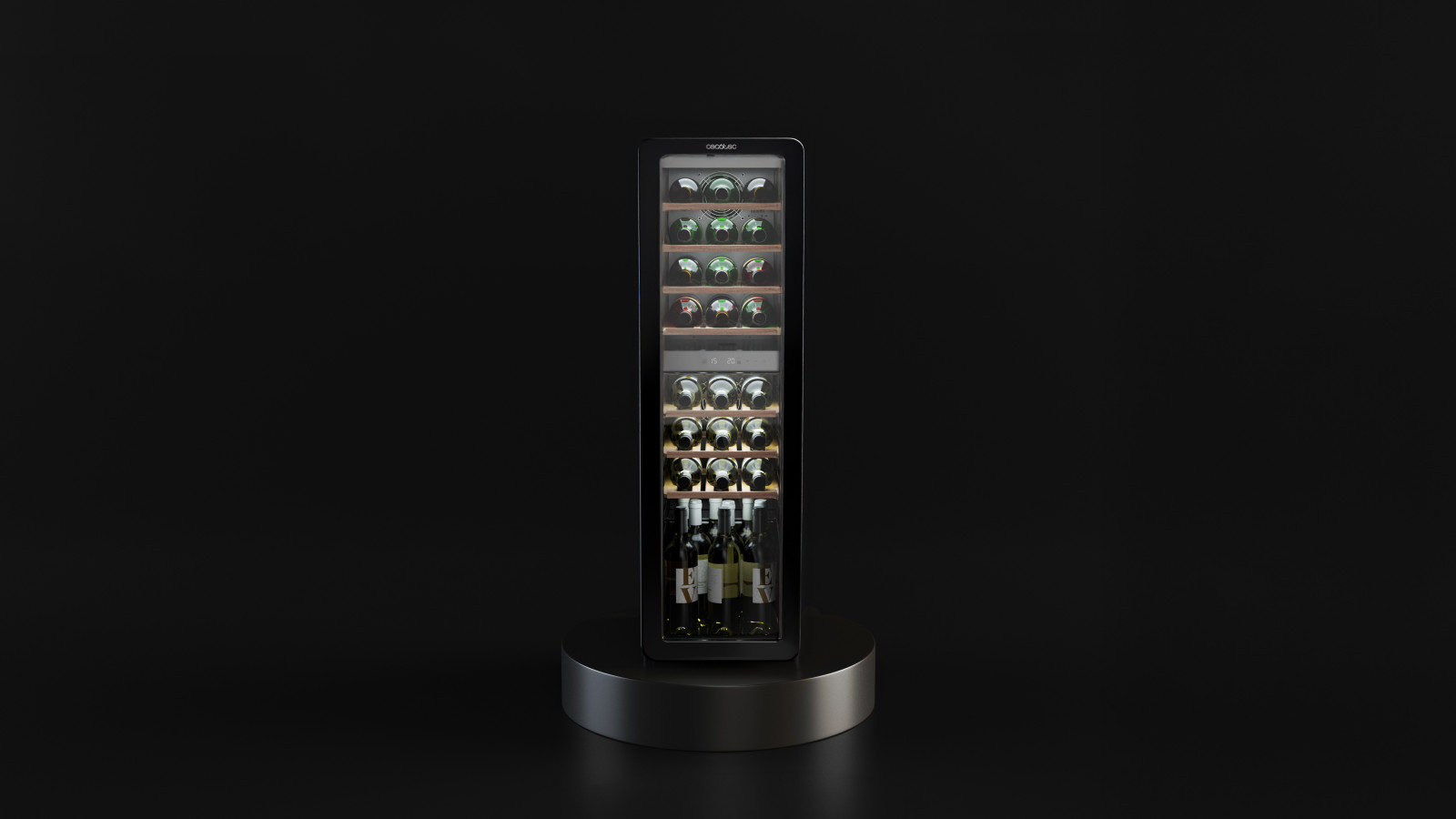 Vinoteca doble zona con capacidad 30 botellas: gran espacio en tamaño compacto que se adapta a todo tipo de estancias y diseños.