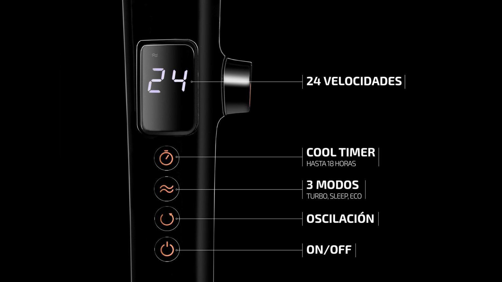 Control inteligente gracias a su mando a distancia y su pantalla LED, en el cual podrás visualizar la configuración seleccionada.