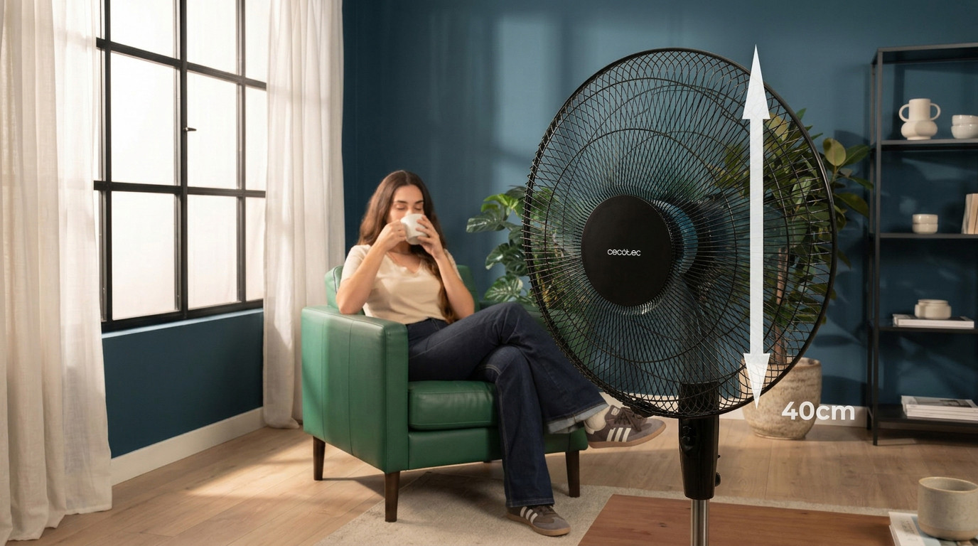Las 16 pulgadas del ventilador y sus 5 aspas, equivalentes a 40 cm, le aportan un gran diámetro que potencia la salida del flujo de aire.