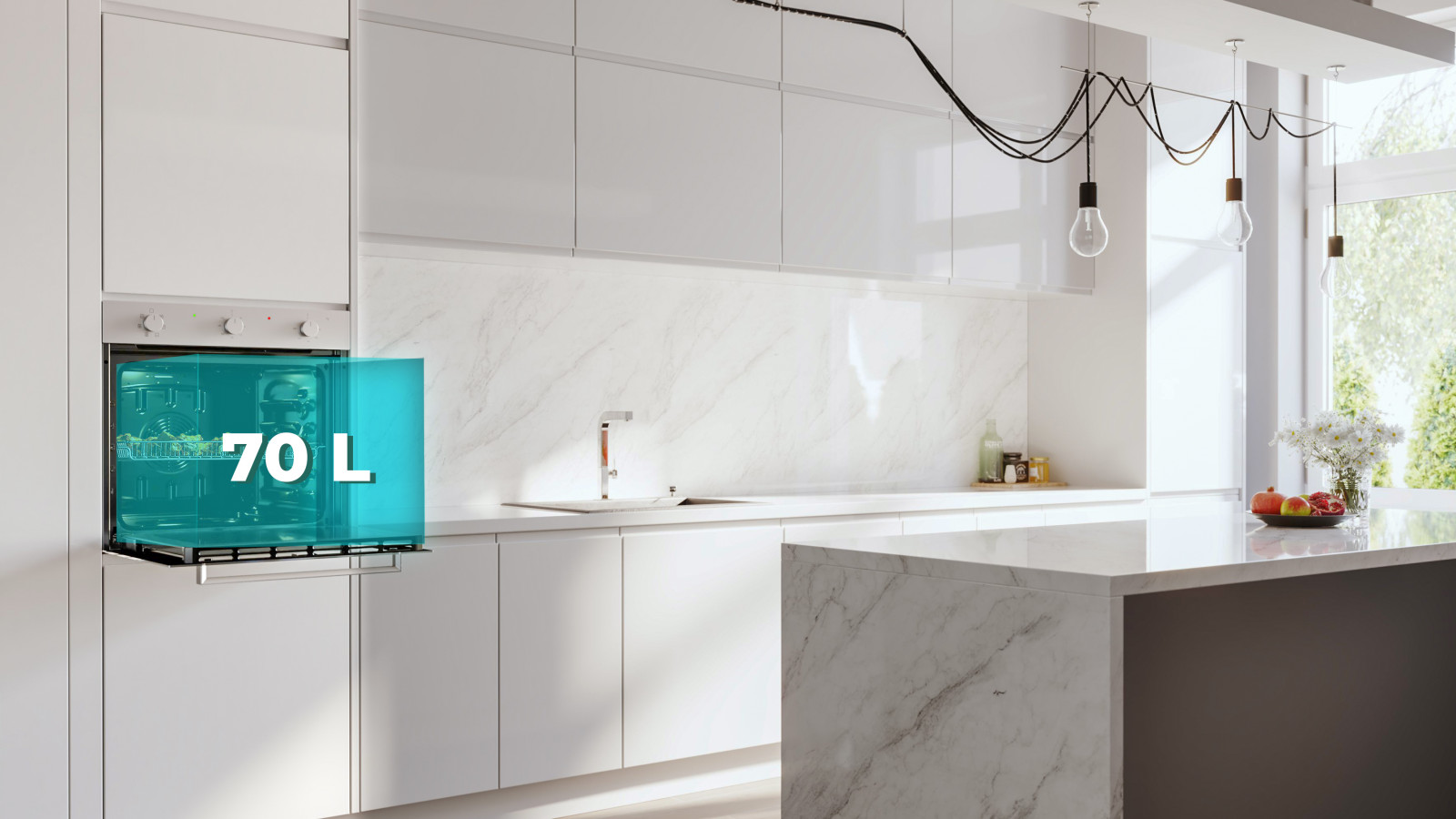 Gran capacidad: cocina para toda la familia con su gran capacidad de 70 litros y 5 posiciones de bandejas.