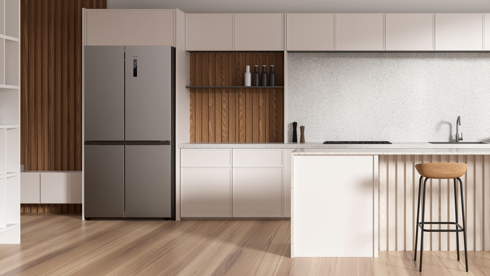Frigorífico 4 puertas con 490 L de capacidad.