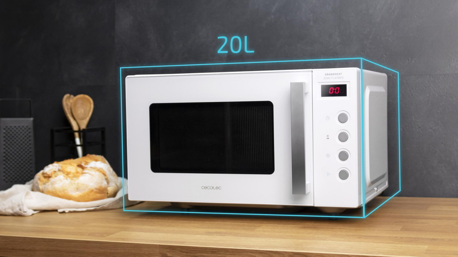 Microondas sin plato digital de 20 L de capacidad y con 700 W de potencia para poder cocinar o calentar cualquier alimento con la función microondas.