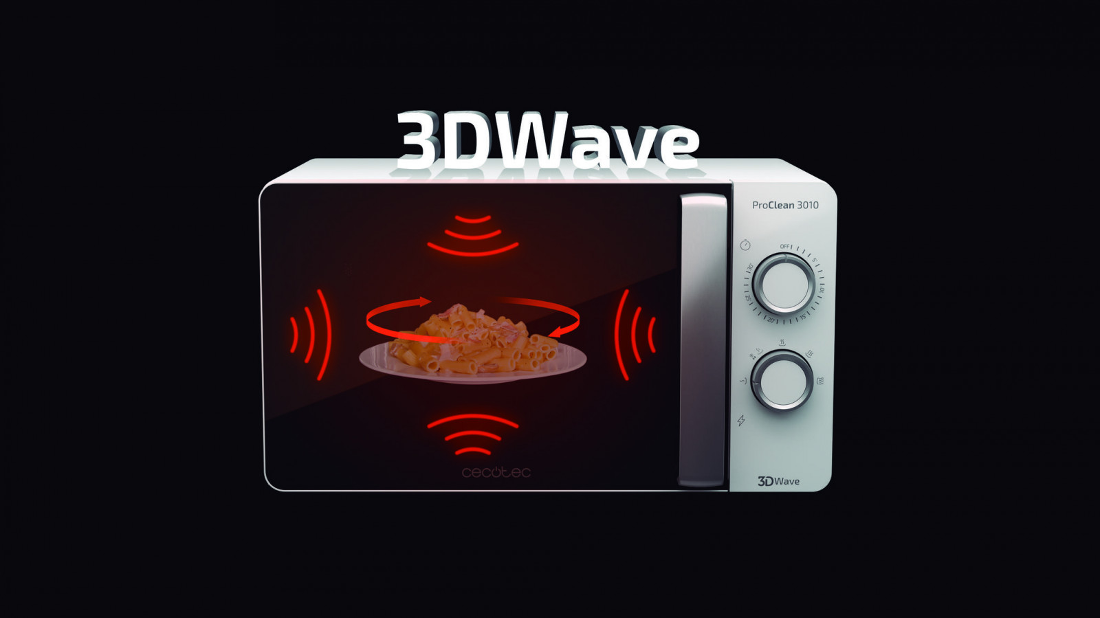 Tecnología 3DWave con un sistema de ondas más eficiente que envuelve al 100 % los alimentos.