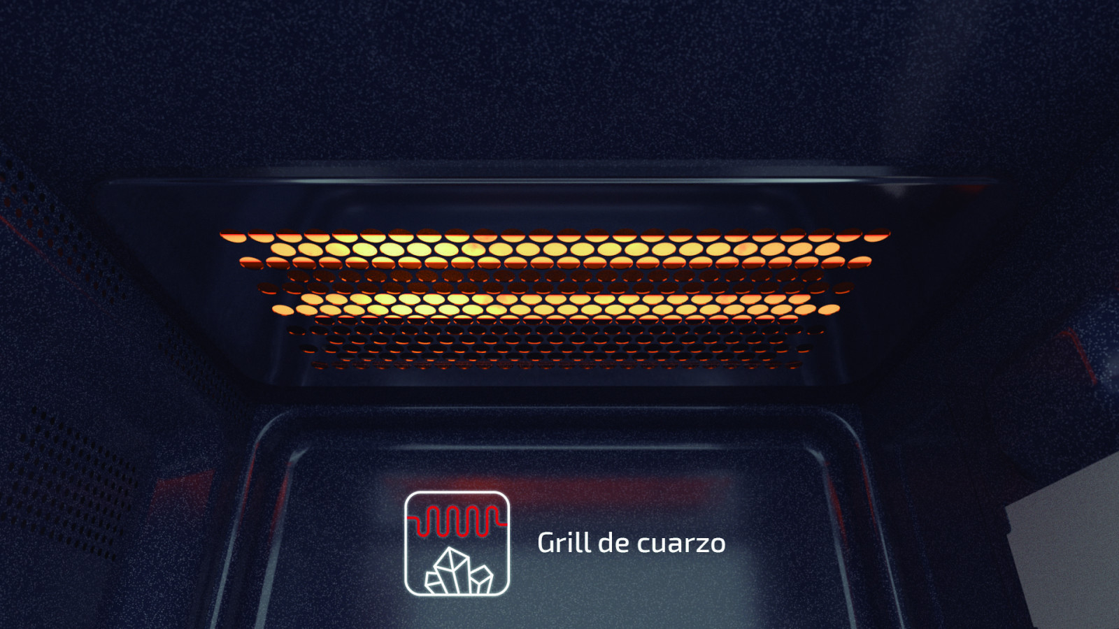 Diseño plateado elegante con puerta FullCrystal y detalles metalizados.