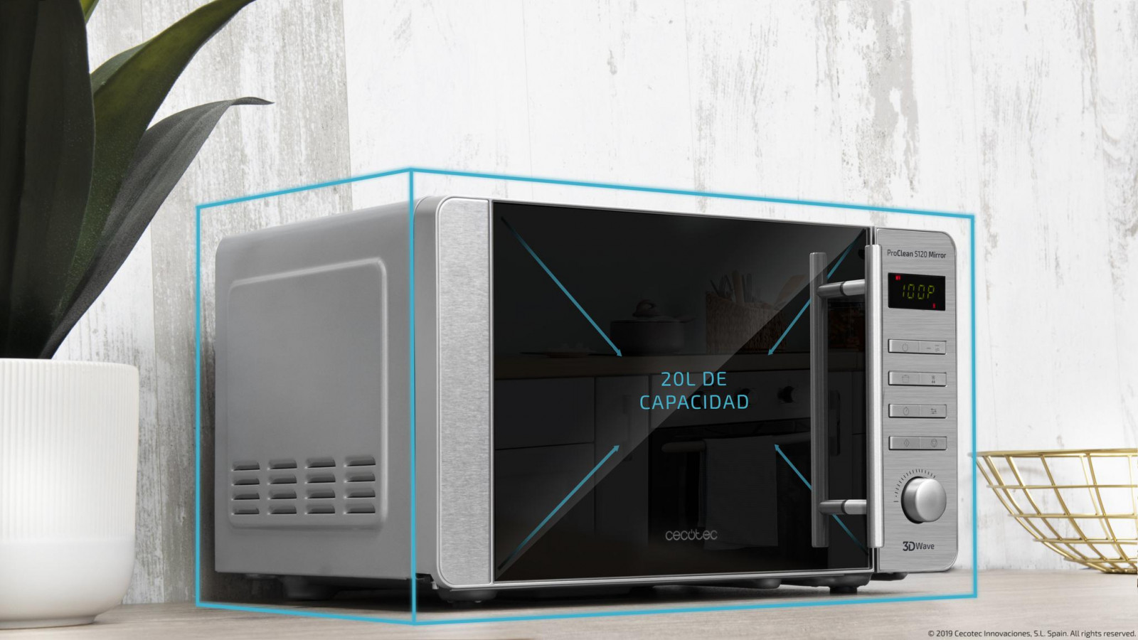Microondas de acero inoxidable de 20 litros de capacidad; interior con revestimiento Ready2Clean más fácil de limpiar que repele la suciedad