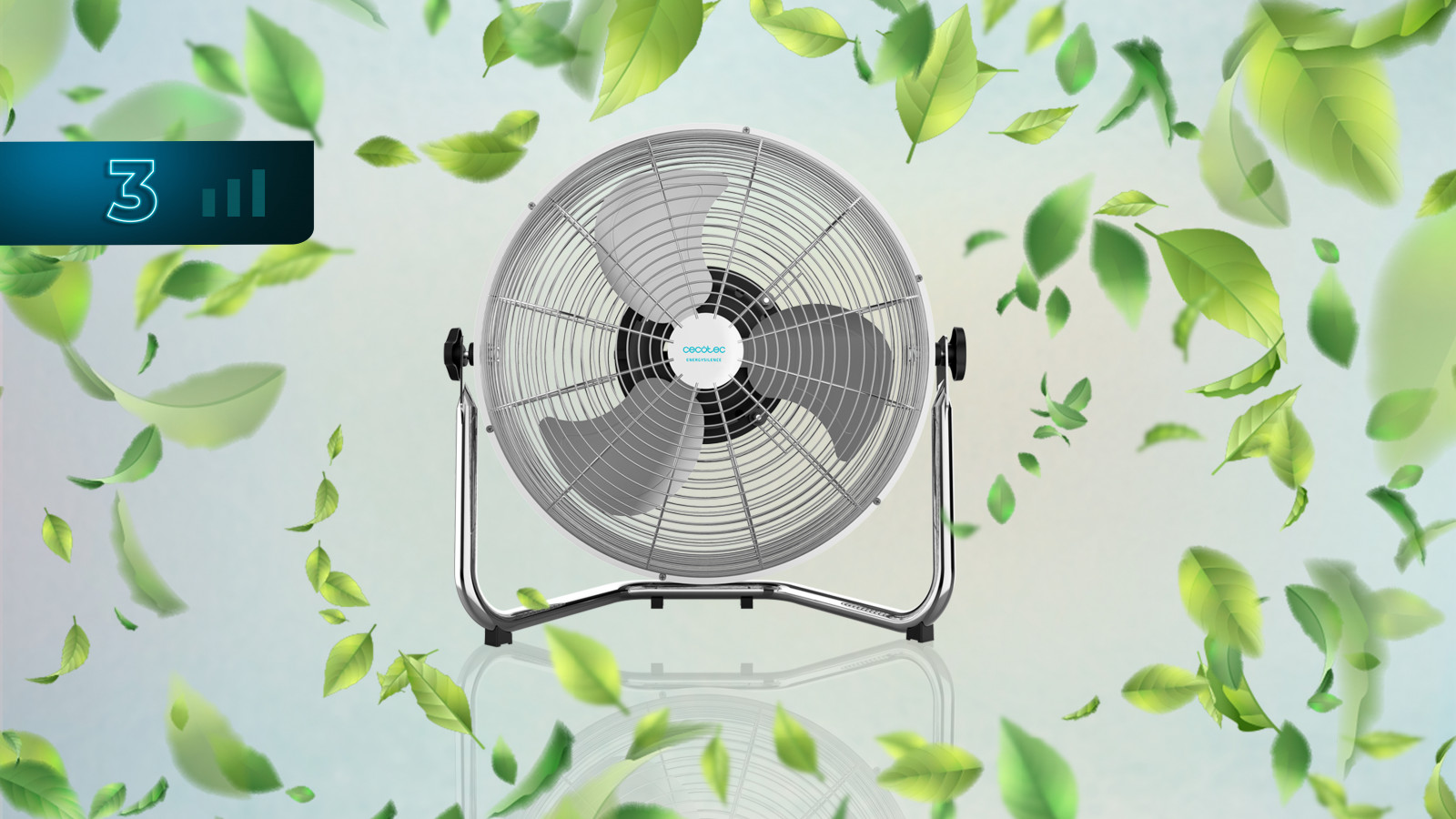 Su acabado cromo le otorga al ventilador un elegante diseño.