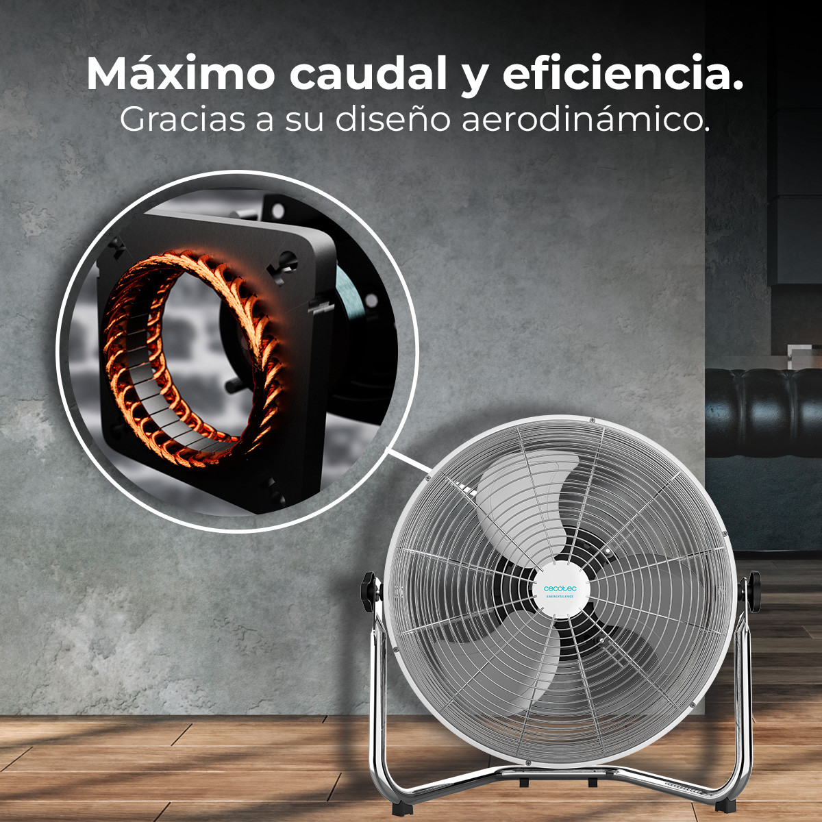 Su acabado cromo le otorga al ventilador un elegante diseño.
