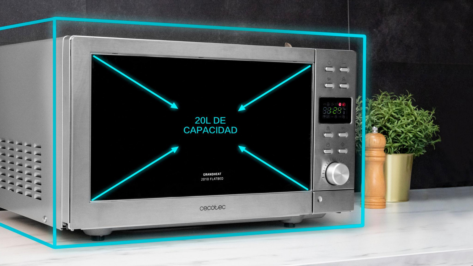 Cecotec Microondas Digital sin Plato GrandHeat 2010 Flatbed Steel.