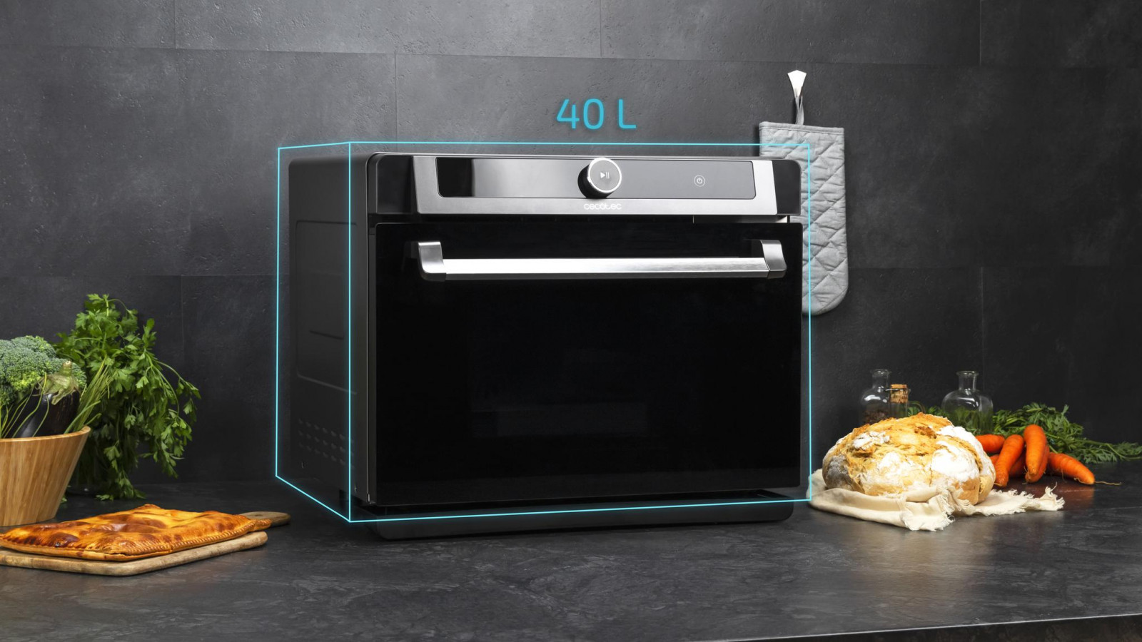 Horno de vapor 3 en 1: vapor, convección y freidora de aire, con una gran capacidad de 40 litros y 2400 W de potencia para un alto rendimiento y cocinar de manera eficaz cualquier tipo de alimento.