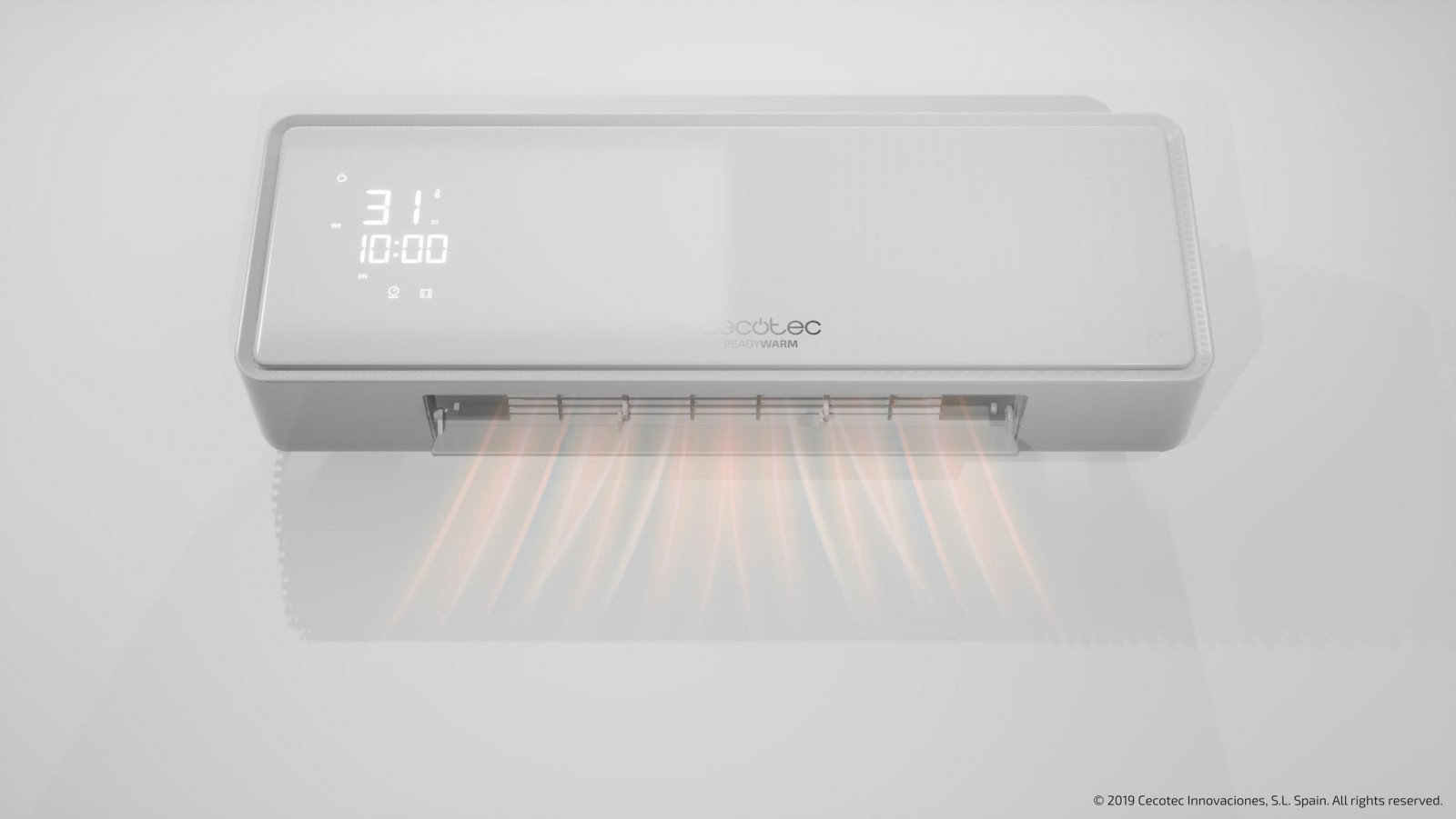 Calefactor cerámico de pared con 2000 W de potencia para calentar estancias de hasta 20 m2.Protección con certificación IP23,deal para el uso en ambientes húmedos, como el de cuartos de baño.
