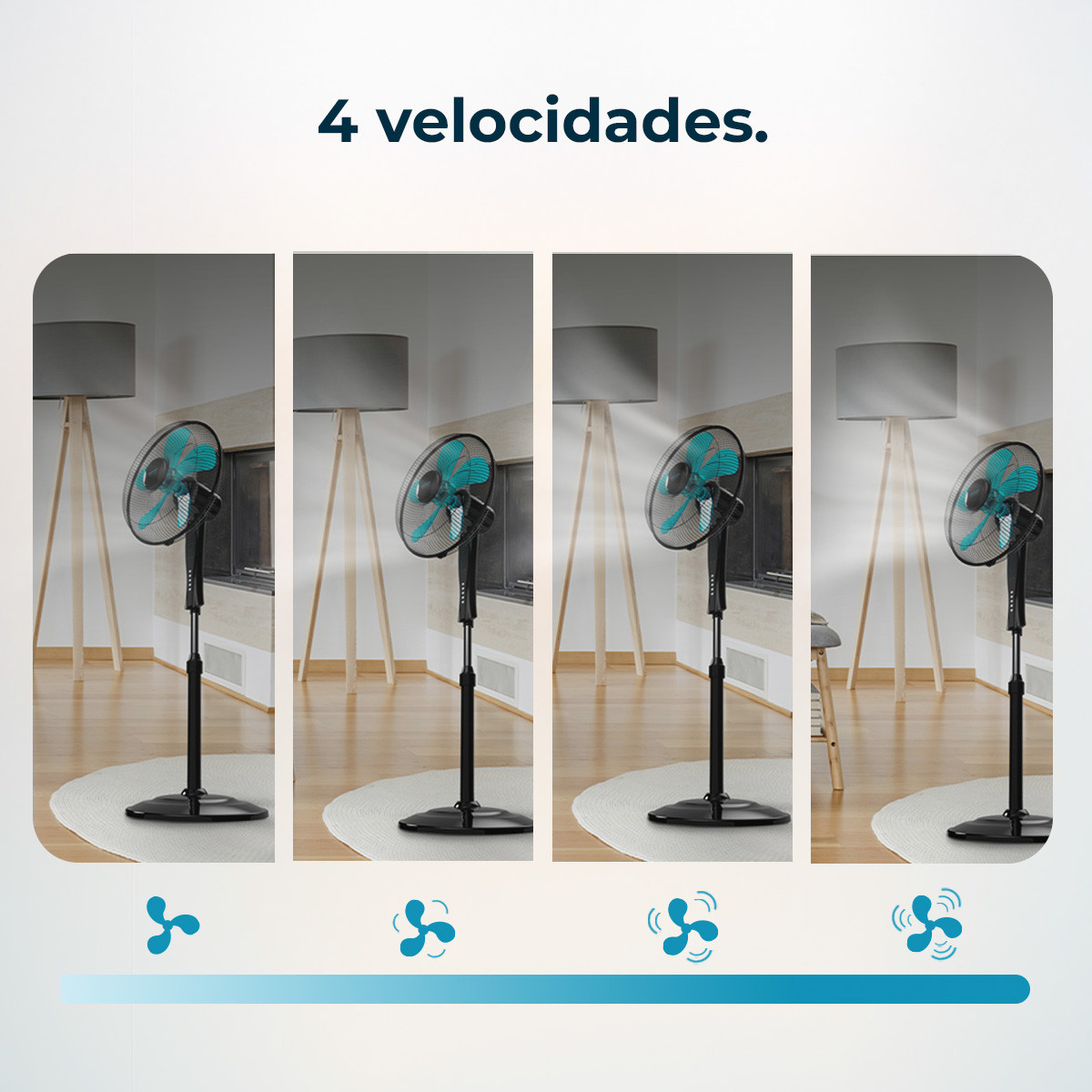 Temporizador programable un máximo de 7,5 horas que permite seleccionar el tiempo de funcionamiento deseado y tras el mismo el ventilador se apagará.
