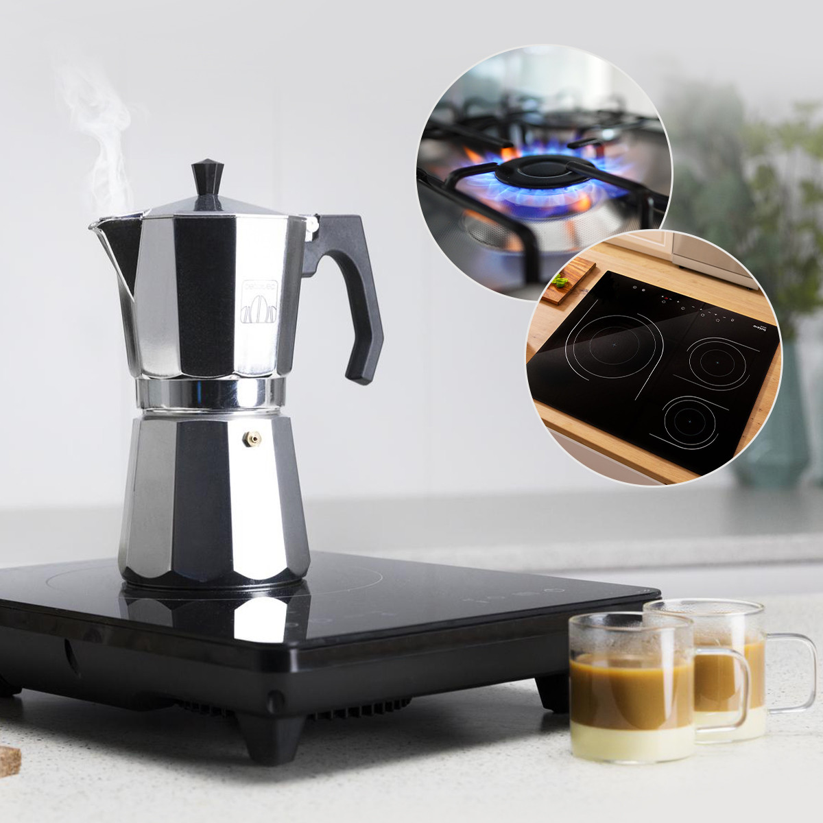 Apta para todas las superficies térmicas, consigue tu espresso perfecto ya sea en una cocina de inducción, gas, eléctrica o vitrocerámica. Capacidad de 600 ml, ideal para 12 tazas de café.