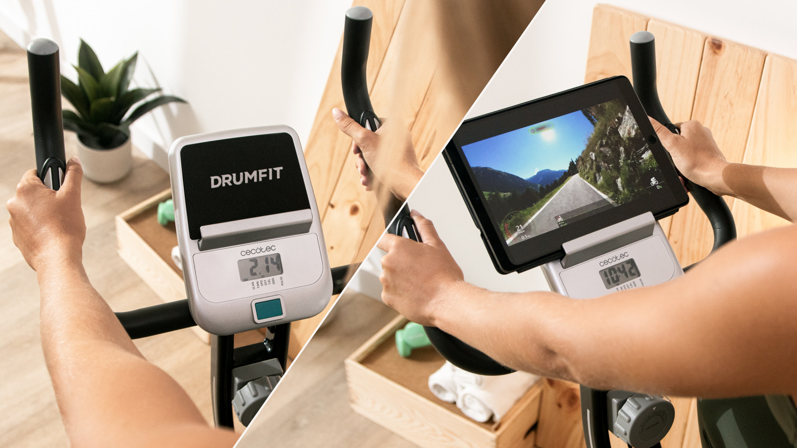 Pantalla LCD que muestra: el tiempo, la velocidad, las calorías consumidas, la distancia recorrida y las pulsaciones. Función Scan integrada.  Smart Training: incluye un soporte para dispositivos electrónicos.