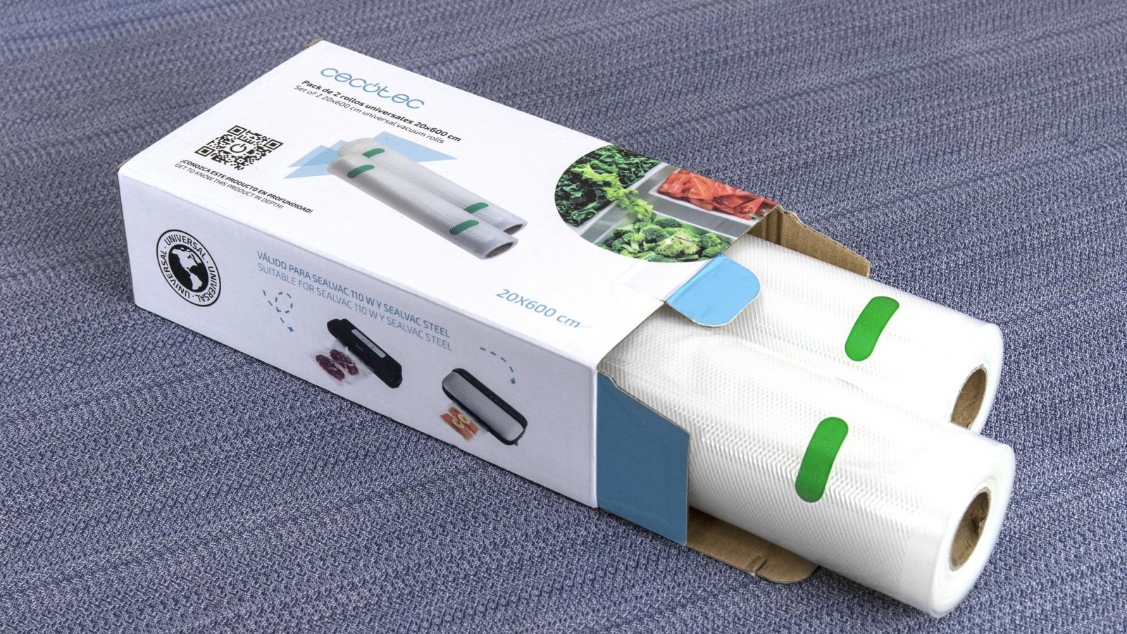Rollo para hacer bolsas de vacío genéricas universales; permite hacer bolsas de tamaño personalizado.