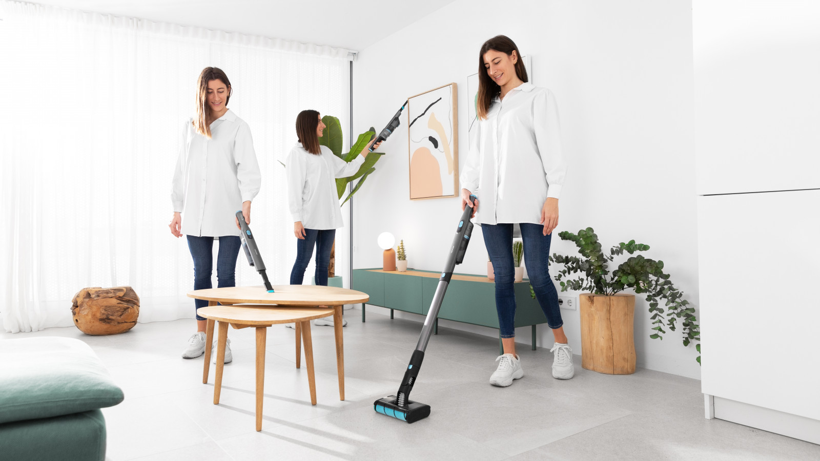 Aspirador escoba omnidireccional con diseño ultraligero y motor de última generación Digital Brushless que proporciona una mayor velocidad, un menor ruido y alarga la vida útil del aspirador.