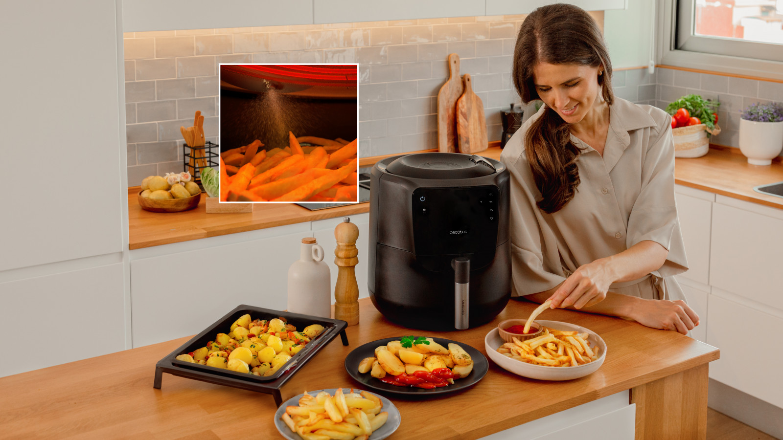 Menús predefinidos y función DIY: la Cecofry Rain cuenta con 8 menús predefinidos que simplifican el proceso de cocinar tus platos favoritos.