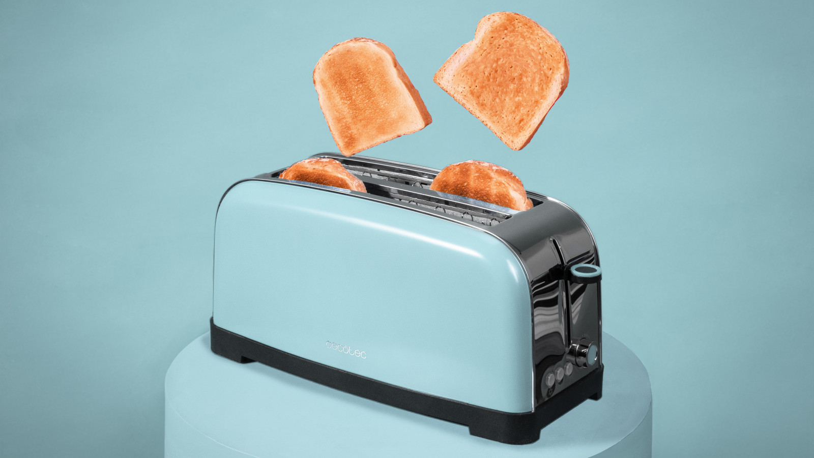 Tostador de doble ranura larga, 1500 W de potencia y ranura ancha de 3,8 cm para panes gruesos.
