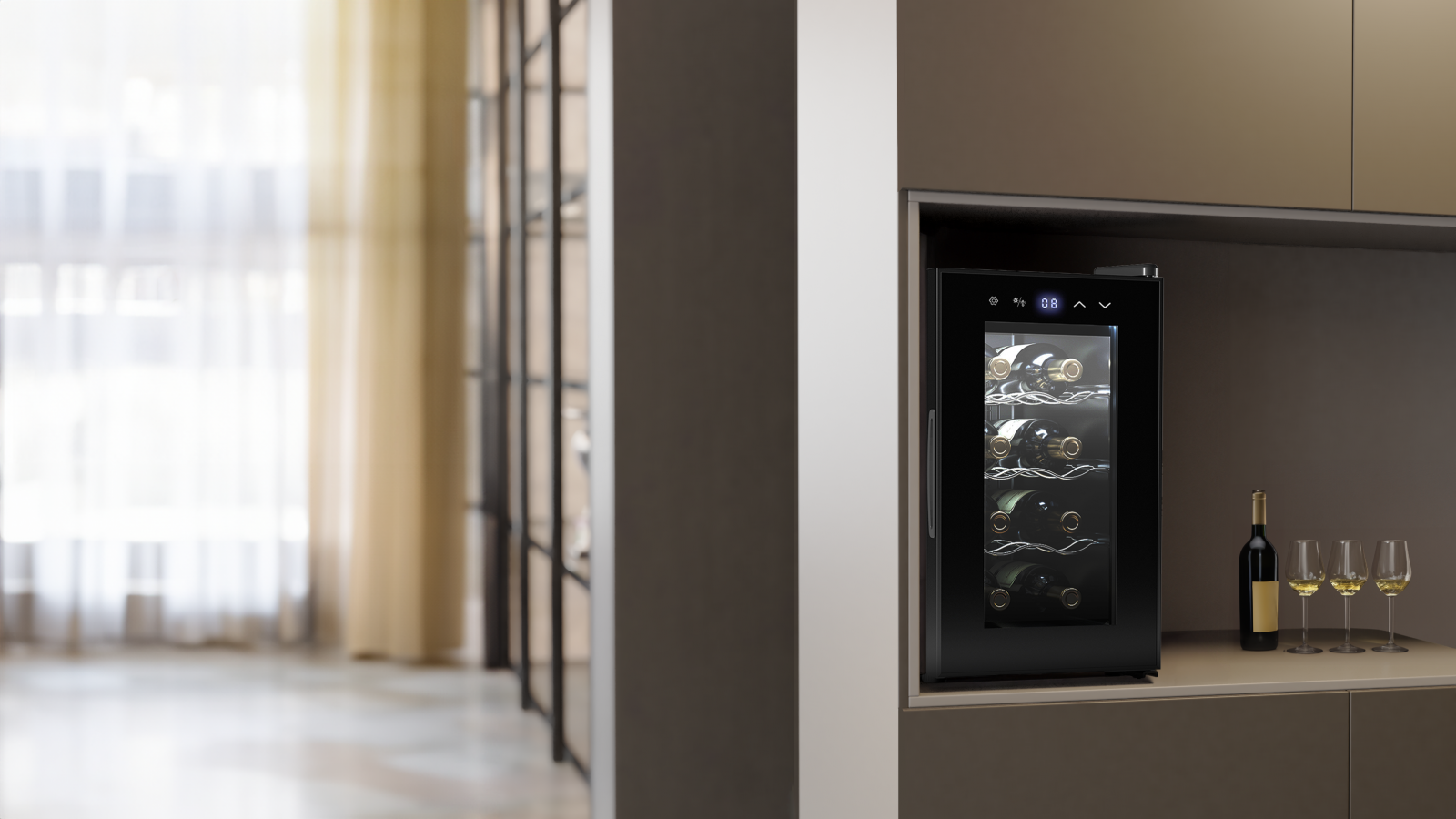 Guarda tus vinos sin problemas gracias a su gran capacidad, ideal para 8 botellas. Vinoteca de bajo nivel sonoro y alto rendimiento con enfriamiento termoeléctrico, que enfría mejor y más rápido.