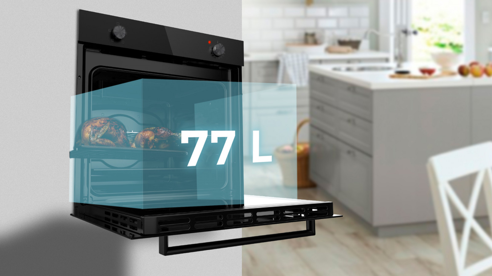 Cocina para toda la familia con su gran capacidad de 77 litros y sus 5 posiciones de bandejas.