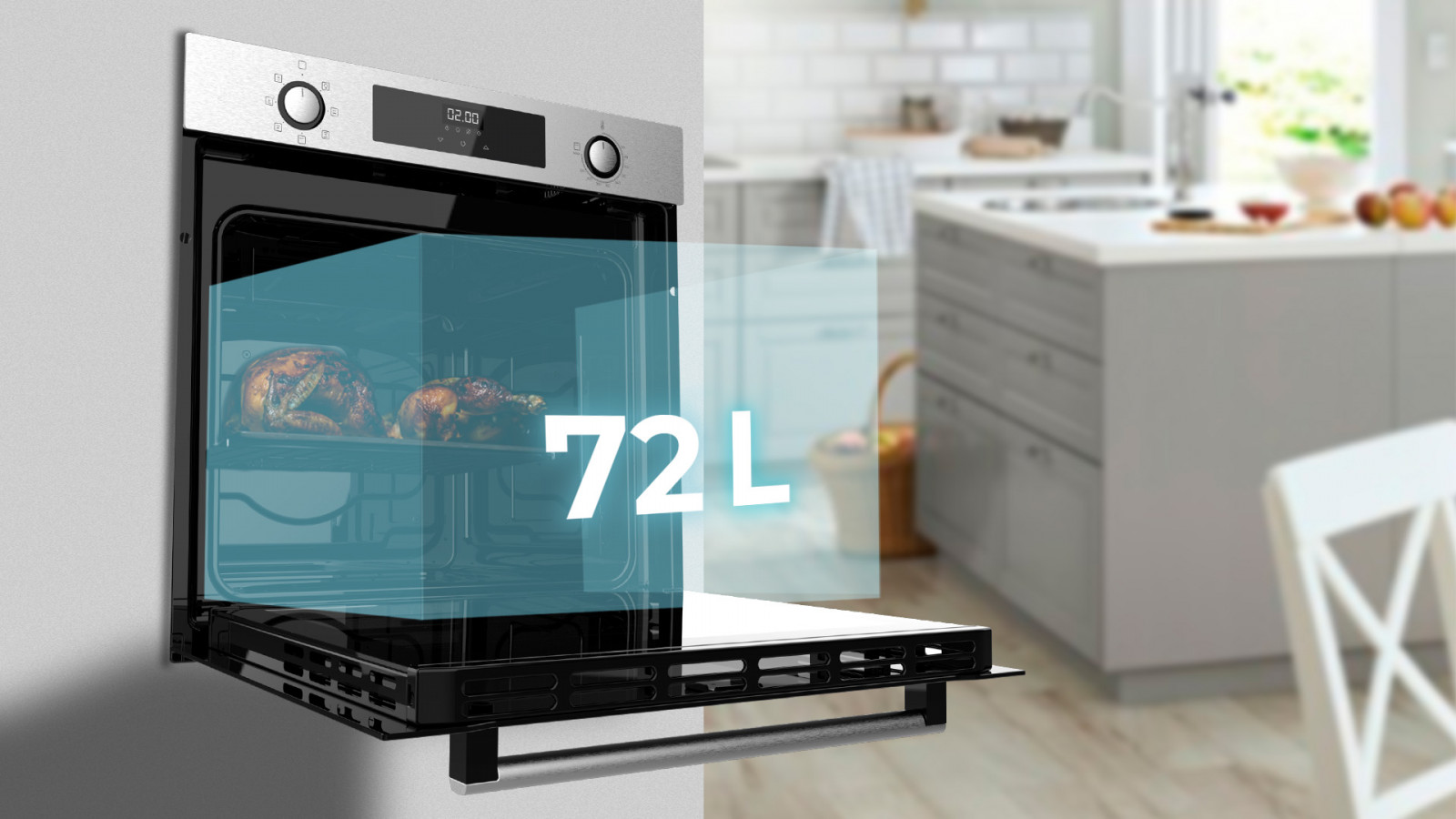 Gran capacidad: cocina para toda la familia con su gran capacidad de 72 litros y 5 posiciones de bandejas.