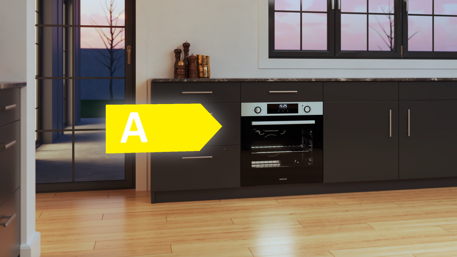Display Touch control: fácil control con botones táctiles. Puerta Triple Glass: puerta fría con 3 cristales que evita que nos quememos al tocar el cristal exterior y permite que no se pierda calor, lo que le hace más eficiente. Cooling Fan: sistema de ventilación de aire para una óptima refrigeración del horno durante y después del cocinado.