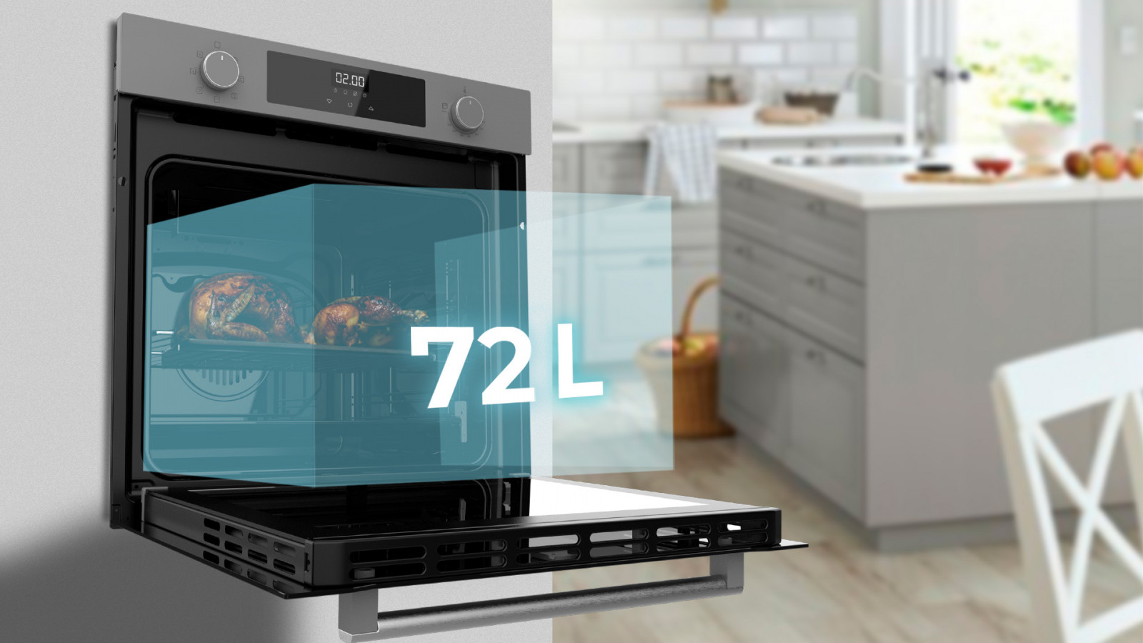 Gran capacidad: cocina para toda la familia con su gran capacidad de 72 litros y 5 posiciones de bandejas.