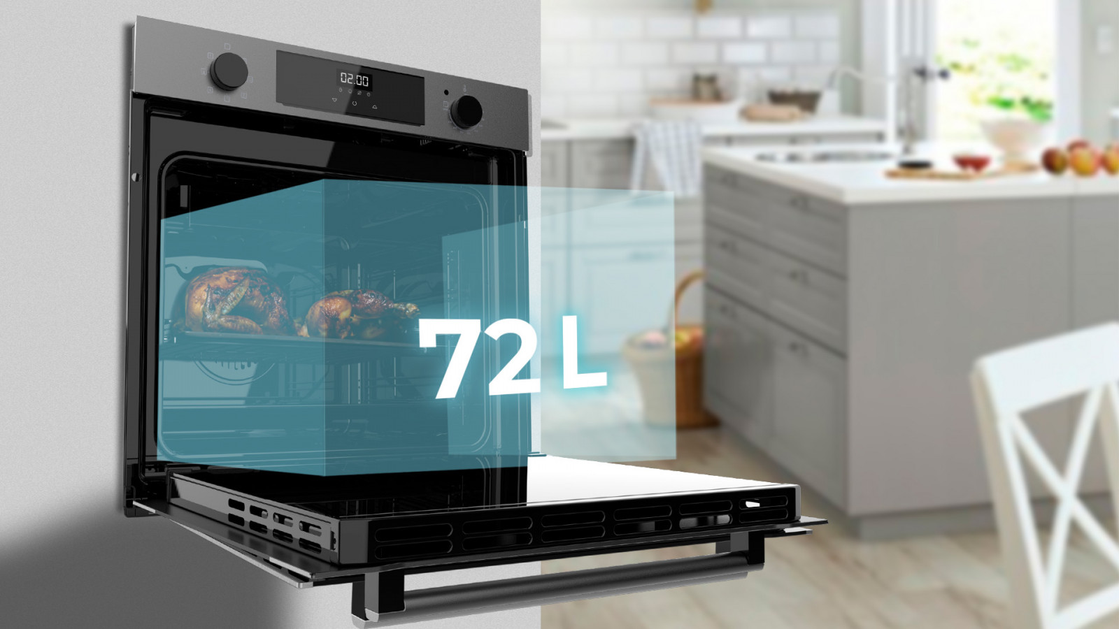 Gran capacidad: cocina para toda la familia con su gran capacidad de 72 litros y 5 posiciones de bandejas.