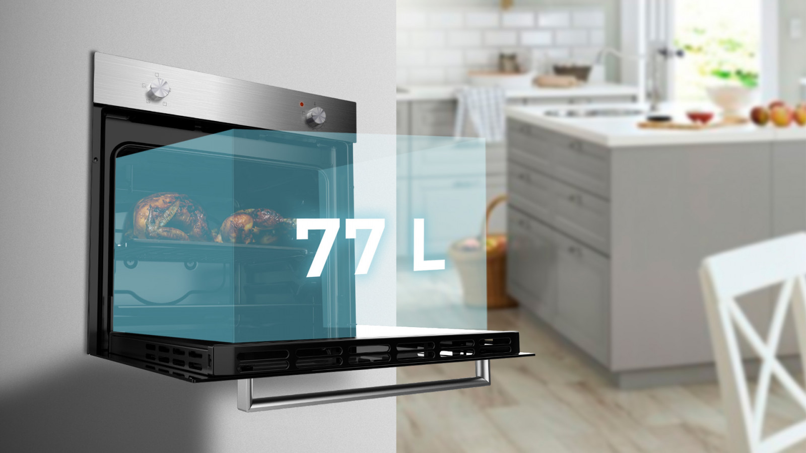 Cocina para toda la familia con su gran capacidad de 77 litros y sus 5 posiciones de bandejas.
