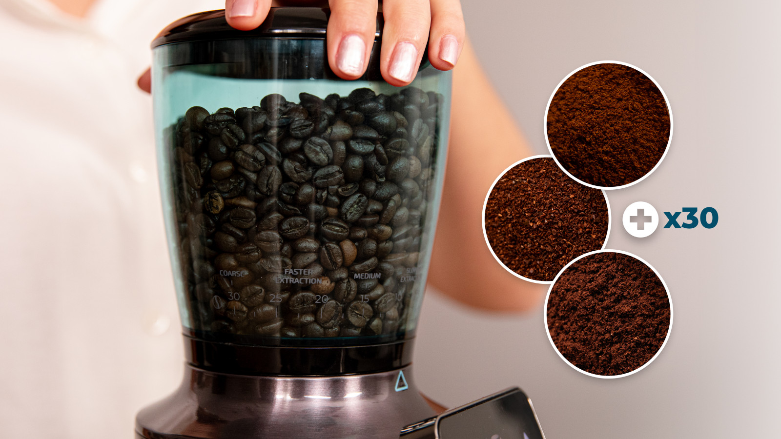 Depósito de gran capacidad: almacena hasta 200 g de café en polvo consiguiendo hasta 14 tazas de café.