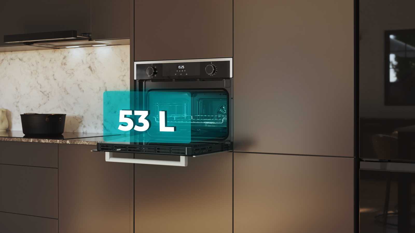 Capacidad de 53L: cocina para toda la familia con su gran capacidad de 53 litros y 3 posiciones de bandejas. 7 funciones: 7 funciones: disfruta de una gran variedad de opciones (Luz interior, Modo Grill, Fan Assisted Grill, Modo Convección, Defrost, Fast Cooking y Steam Assist/Steam EasyClean). Cocina sin límites y consigue resultados perfectos.