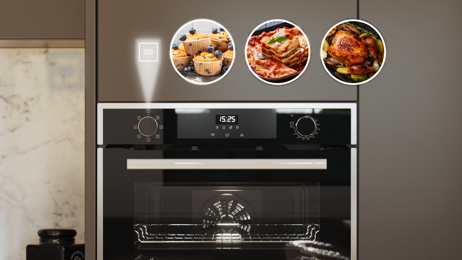 Steam Assist: prepara tus platos con esta función, utilizando el horneado junto con el vapor para que tus recetas queden crujientes por fuera y jugosas por dentro. Display Touch control: Fácil control con botones táctiles