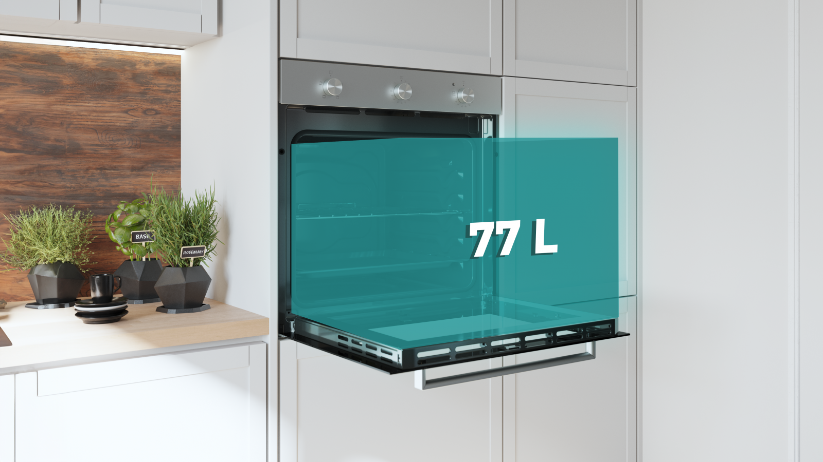 Cocina para toda la familia con su gran capacidad de 77 litros y sus 5 posiciones de bandejas.