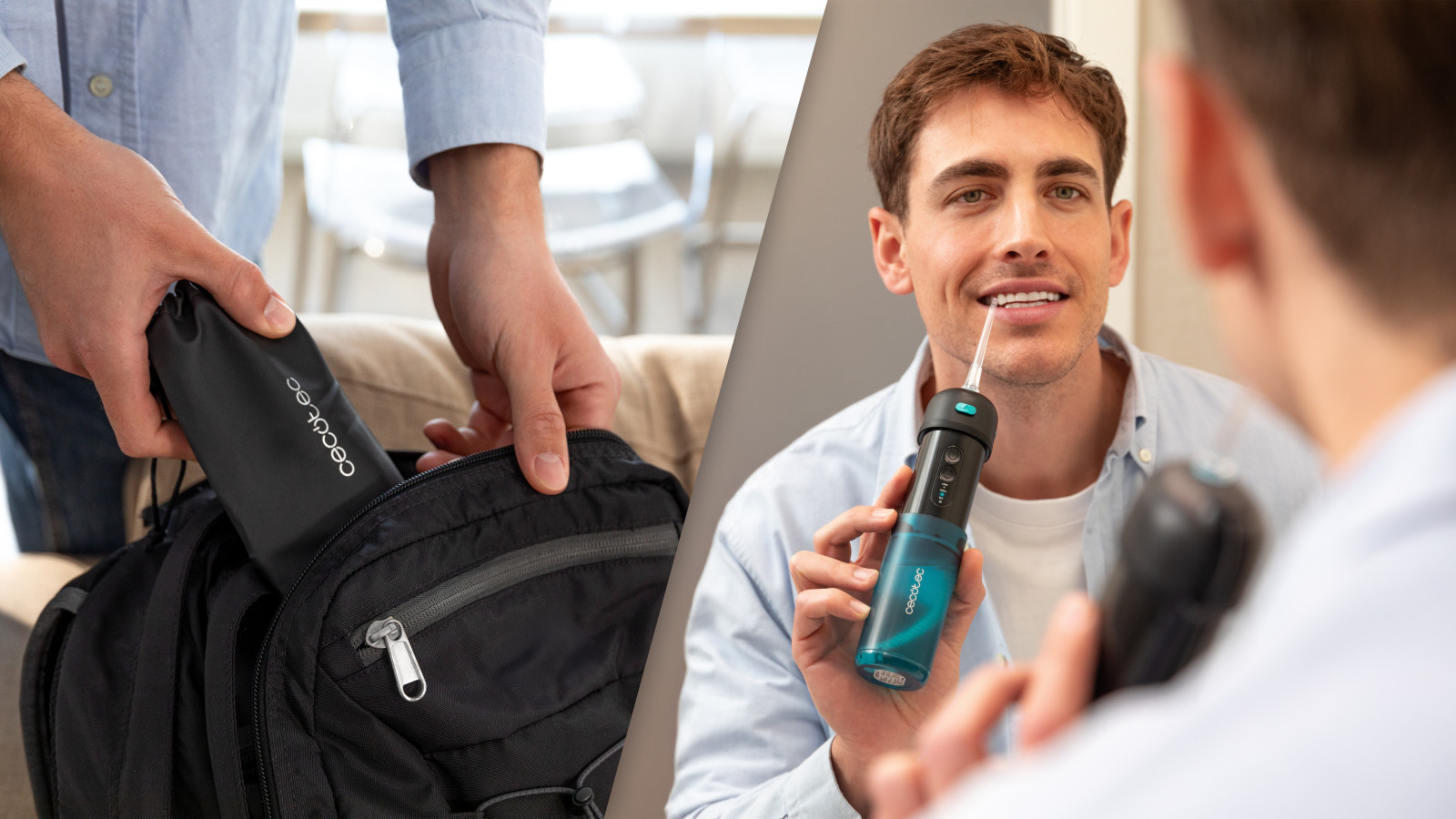 Diseño compacto y práctico: con un tanque de agua telescópico, nuestro irrigador de viaje ofrece una solución portátil que se adapta perfectamente a tus necesidades de higiene bucal mientras reduce significativamente el volumen del producto, facilitando su transporte en cualquier viaje.