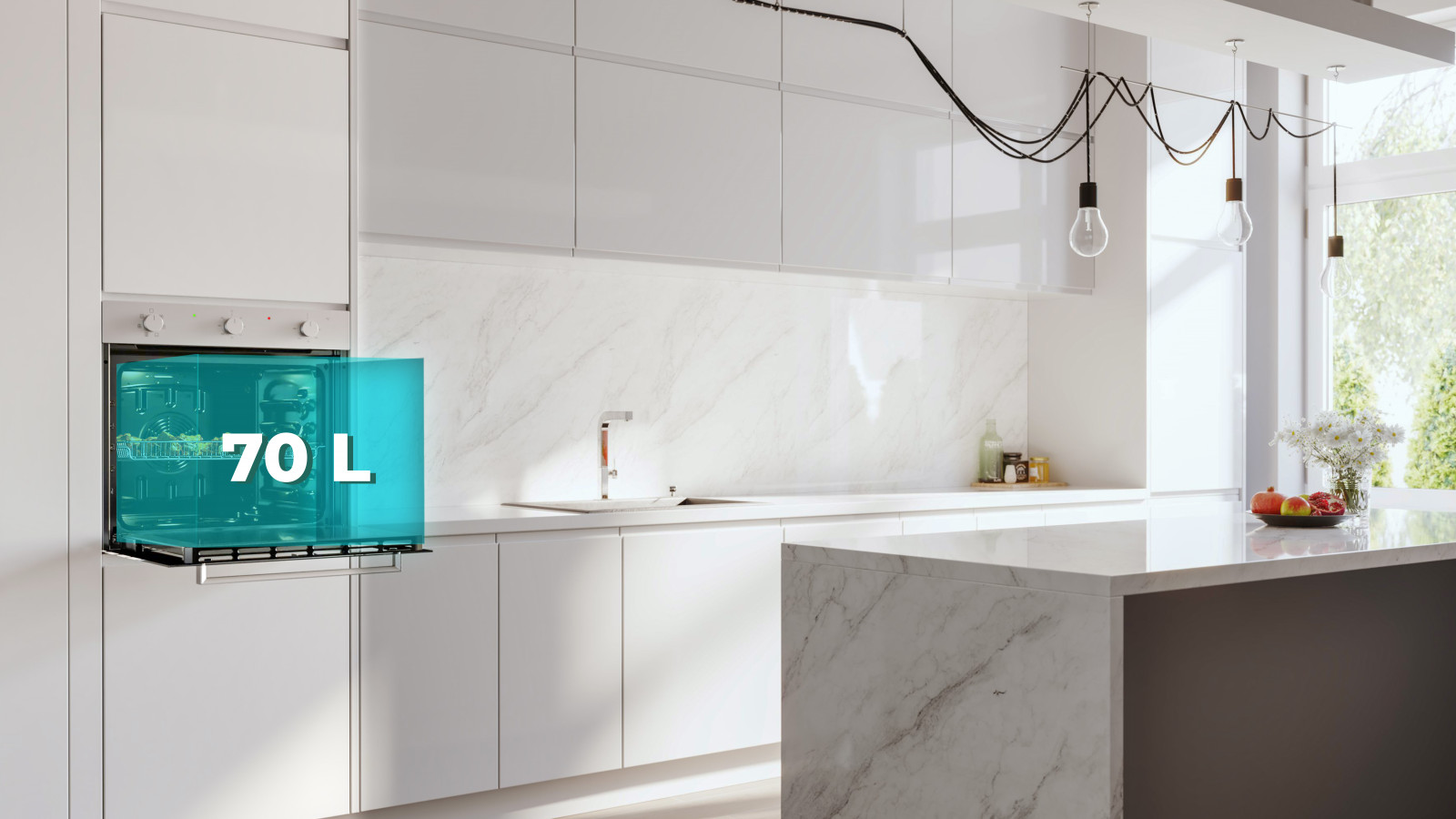 Gran capacidad: cocina para toda la familia con su gran capacidad de 70 litros y 5 posiciones de bandejas.